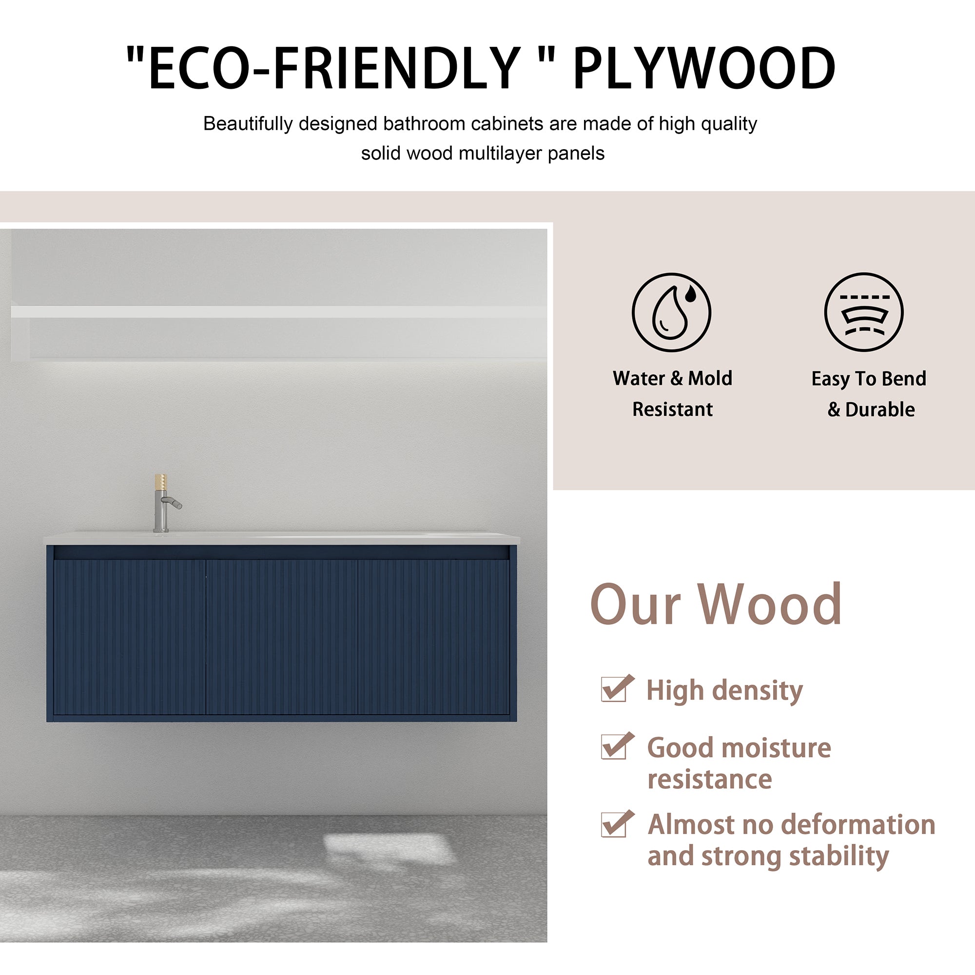 36 Inch Plywood Wall Mounted Bathroom Vanity Set with Integrated Drop-Shaped Resin Sink