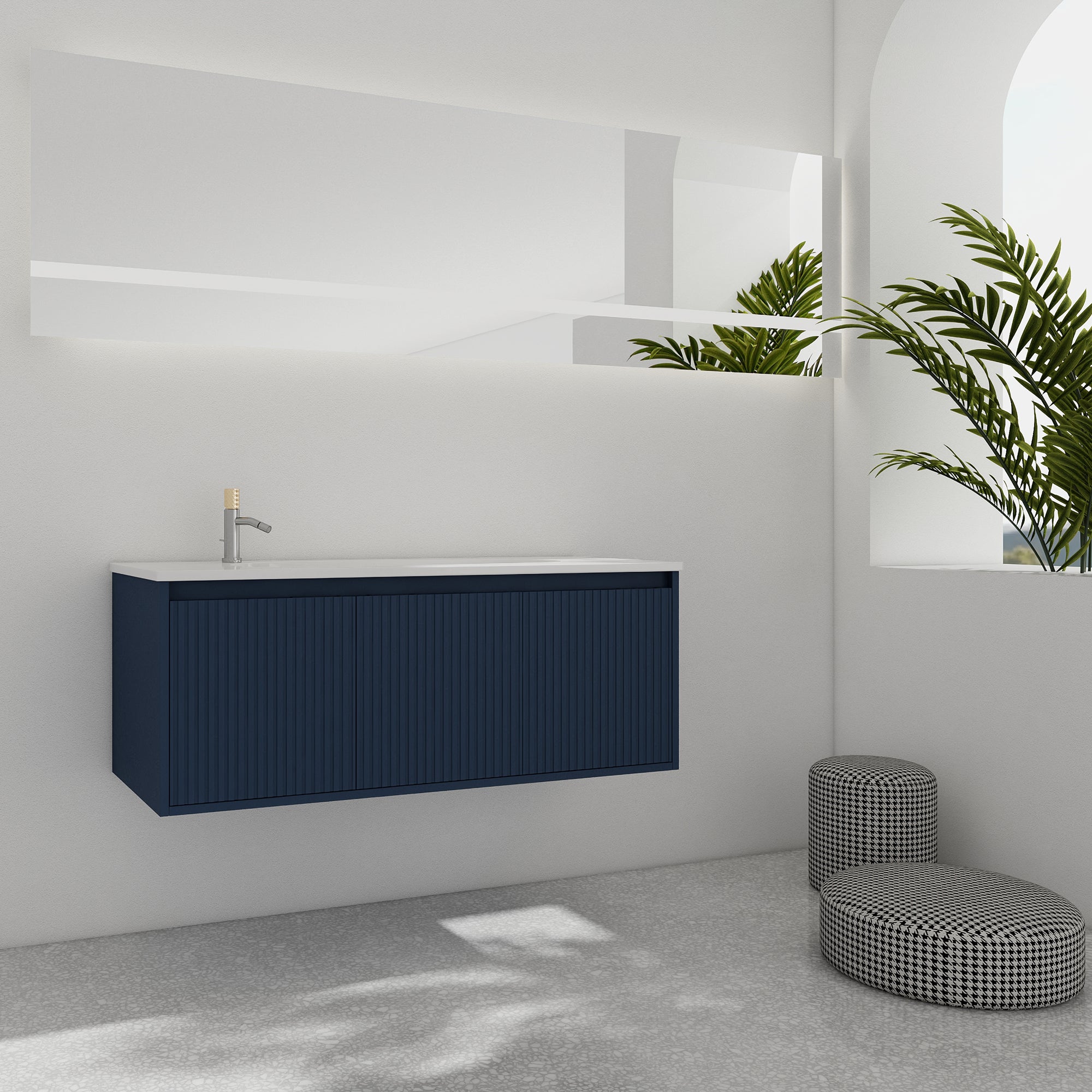 36 Inch Plywood Wall Mounted Bathroom Vanity Set with Integrated Drop-Shaped Resin Sink