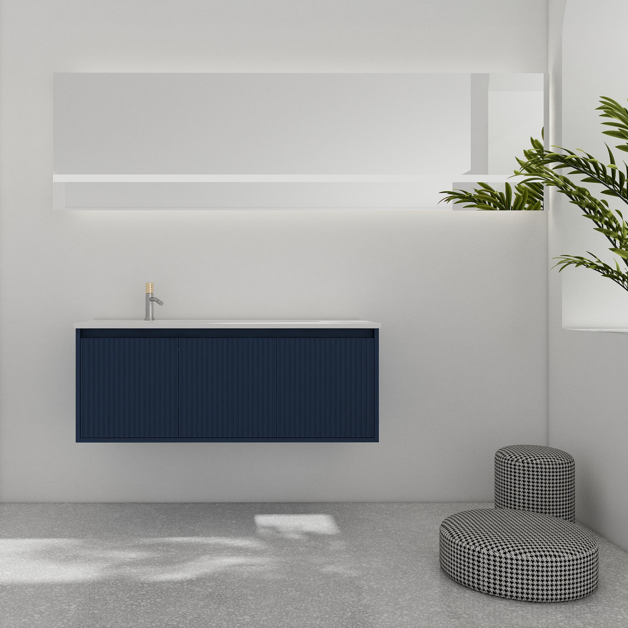 36 Inch Plywood Wall Mounted Bathroom Vanity Set with Integrated Drop-Shaped Resin Sink