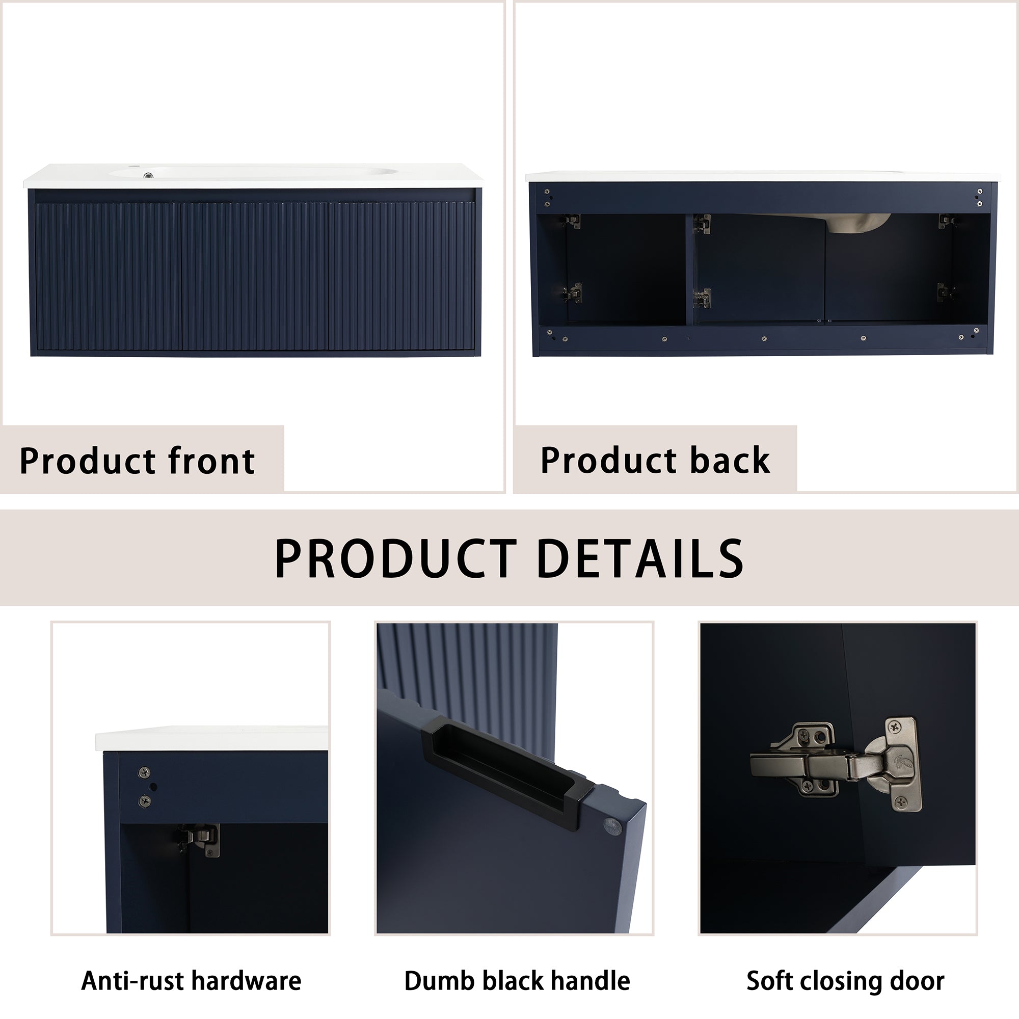 36 Inch Plywood Wall Mounted Bathroom Vanity Set with Integrated Drop-Shaped Resin Sink