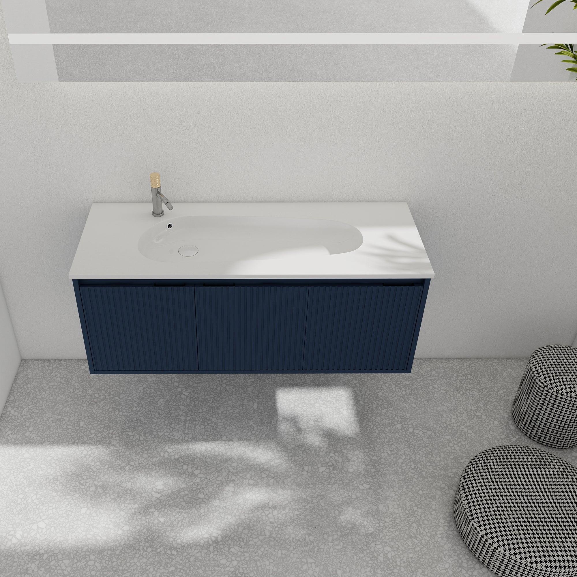 36 Inch Plywood Wall Mounted Bathroom Vanity Set with Integrated Drop-Shaped Resin Sink