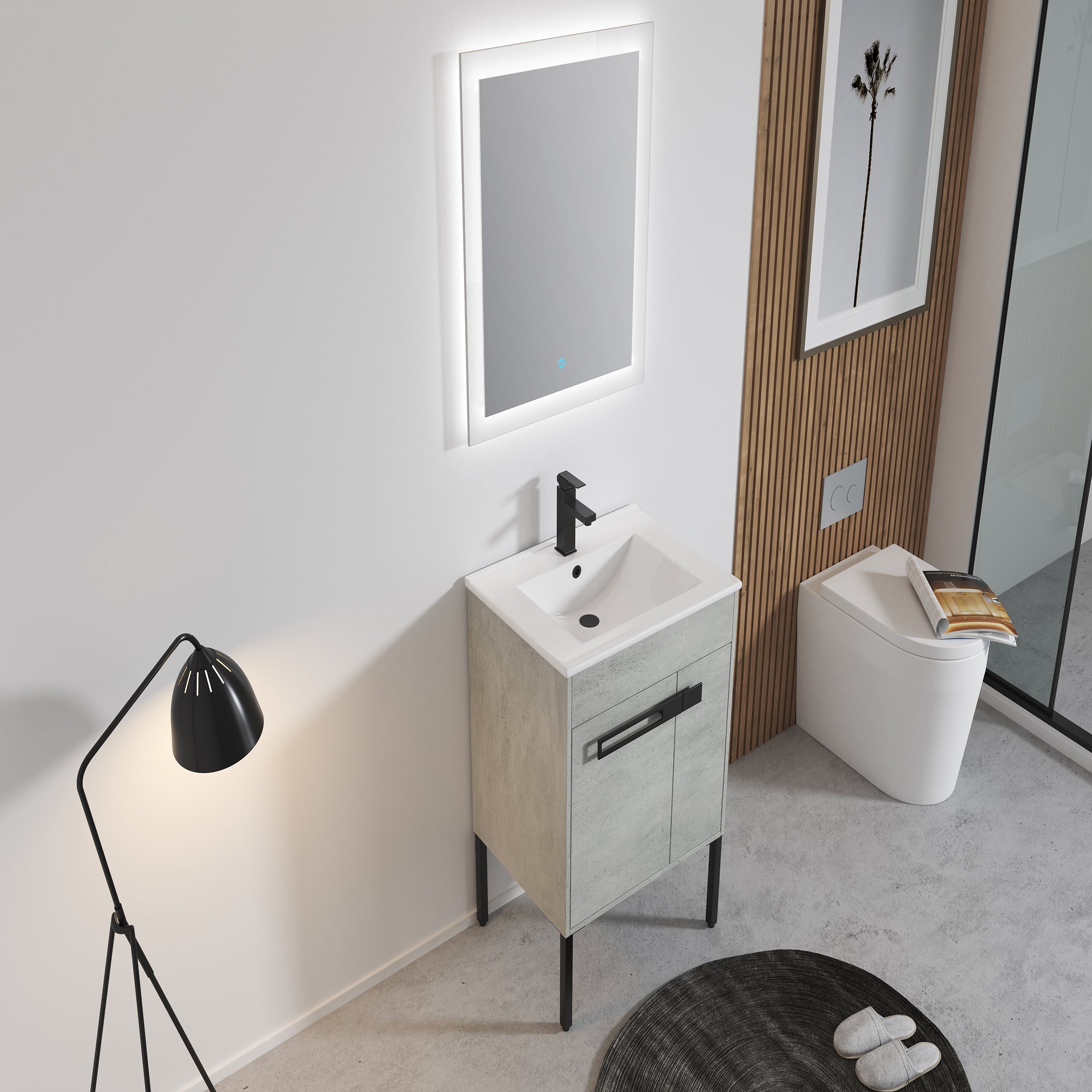 36 Inch Plywood Wall-Mounted Bathroom Vanity Set in White Oak with Integrated Resin Sink