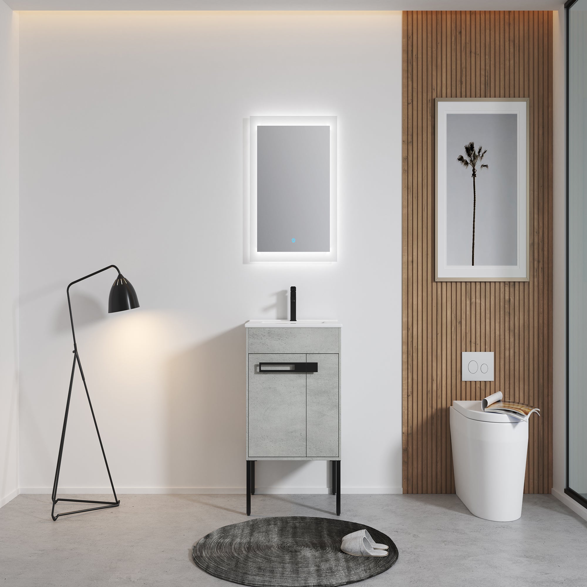36 Inch Plywood Wall-Mounted Bathroom Vanity Set in White Oak with Integrated Resin Sink