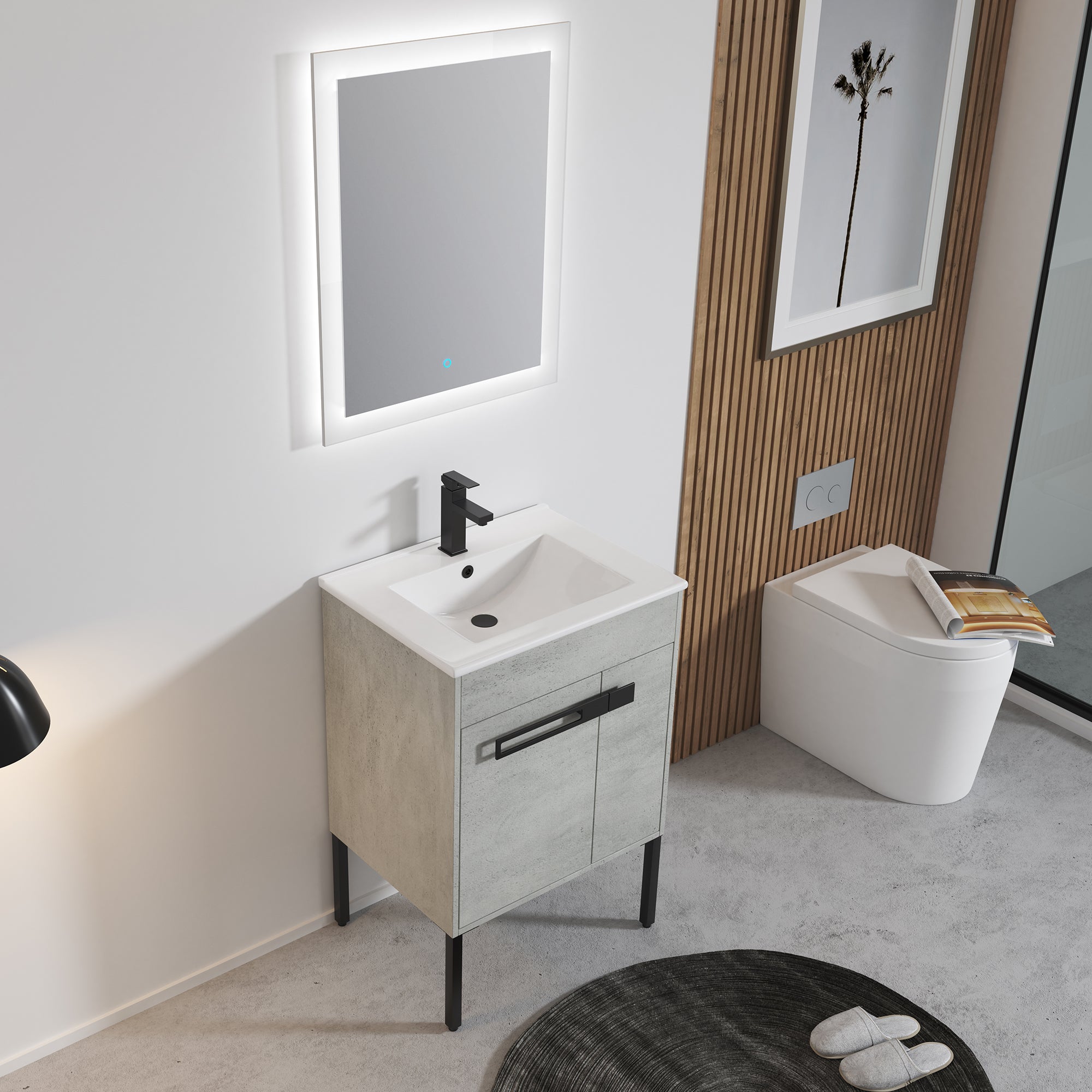 36 Inch Plywood Wall-Mounted Bathroom Vanity Set in White Oak with Integrated Resin Sink