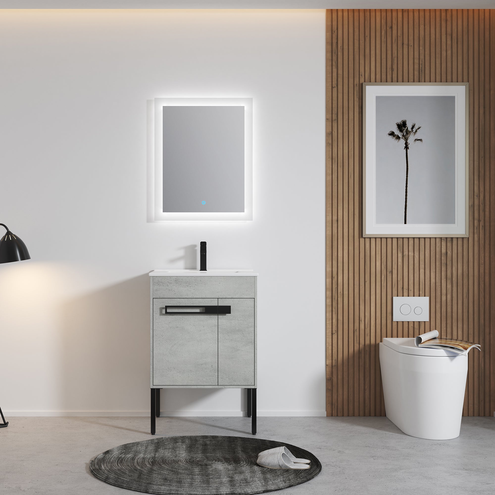 36 Inch Plywood Wall-Mounted Bathroom Vanity Set in White Oak with Integrated Resin Sink