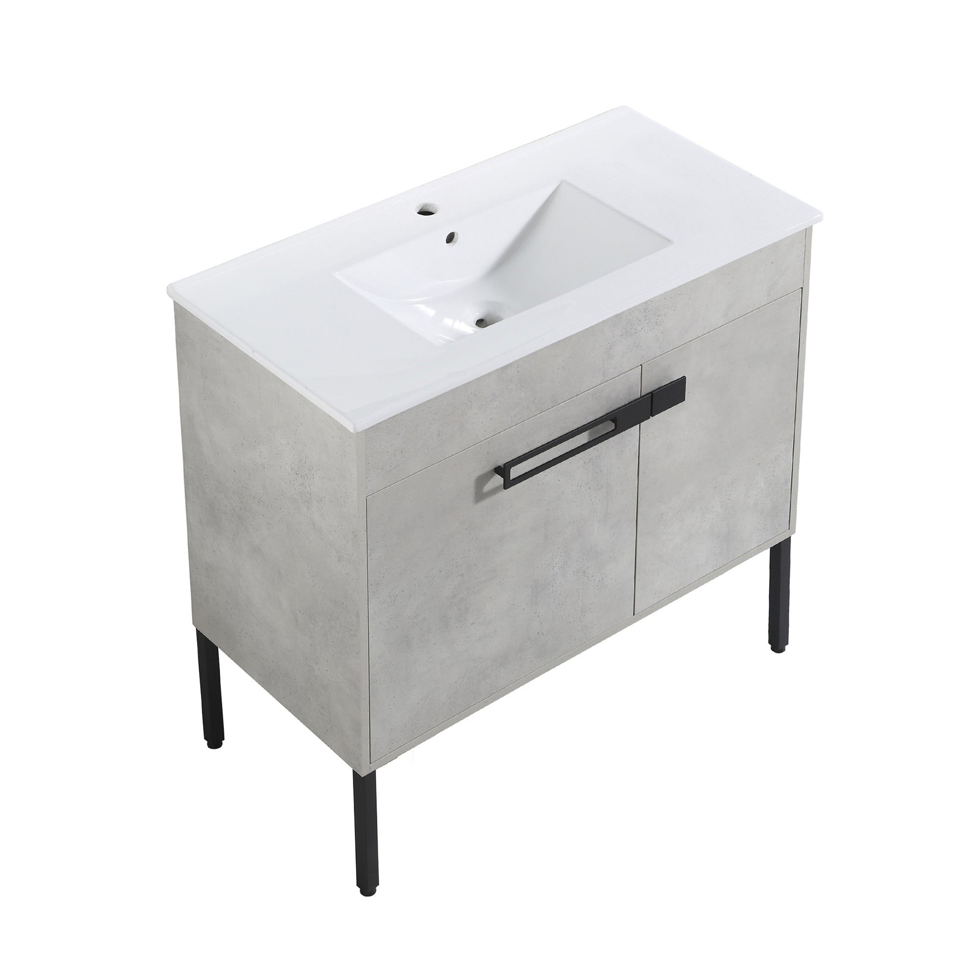 36 Inch Plywood Wall-Mounted Bathroom Vanity Set in White Oak with Integrated Resin Sink