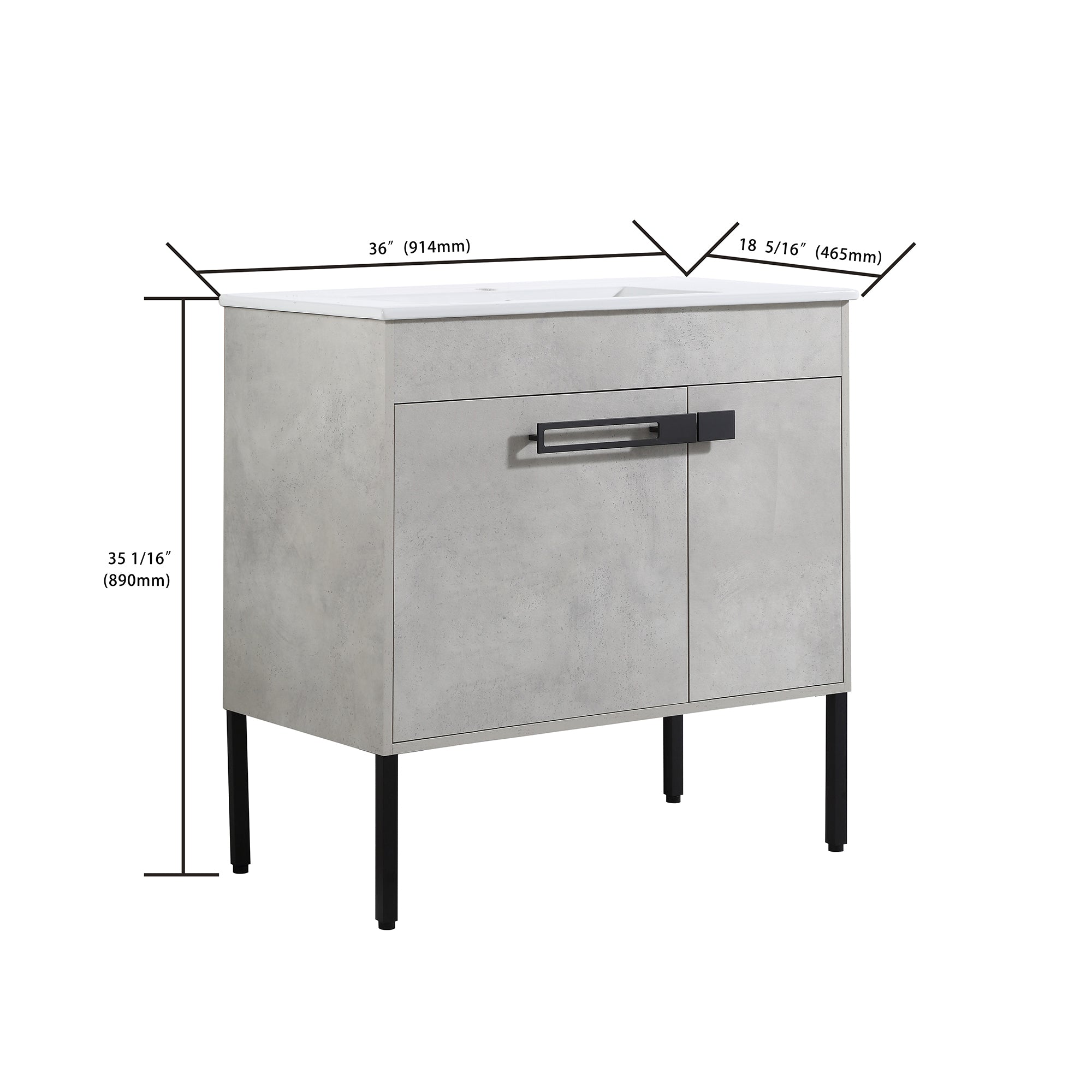 36 Inch Plywood Wall-Mounted Bathroom Vanity Set in White Oak with Integrated Resin Sink