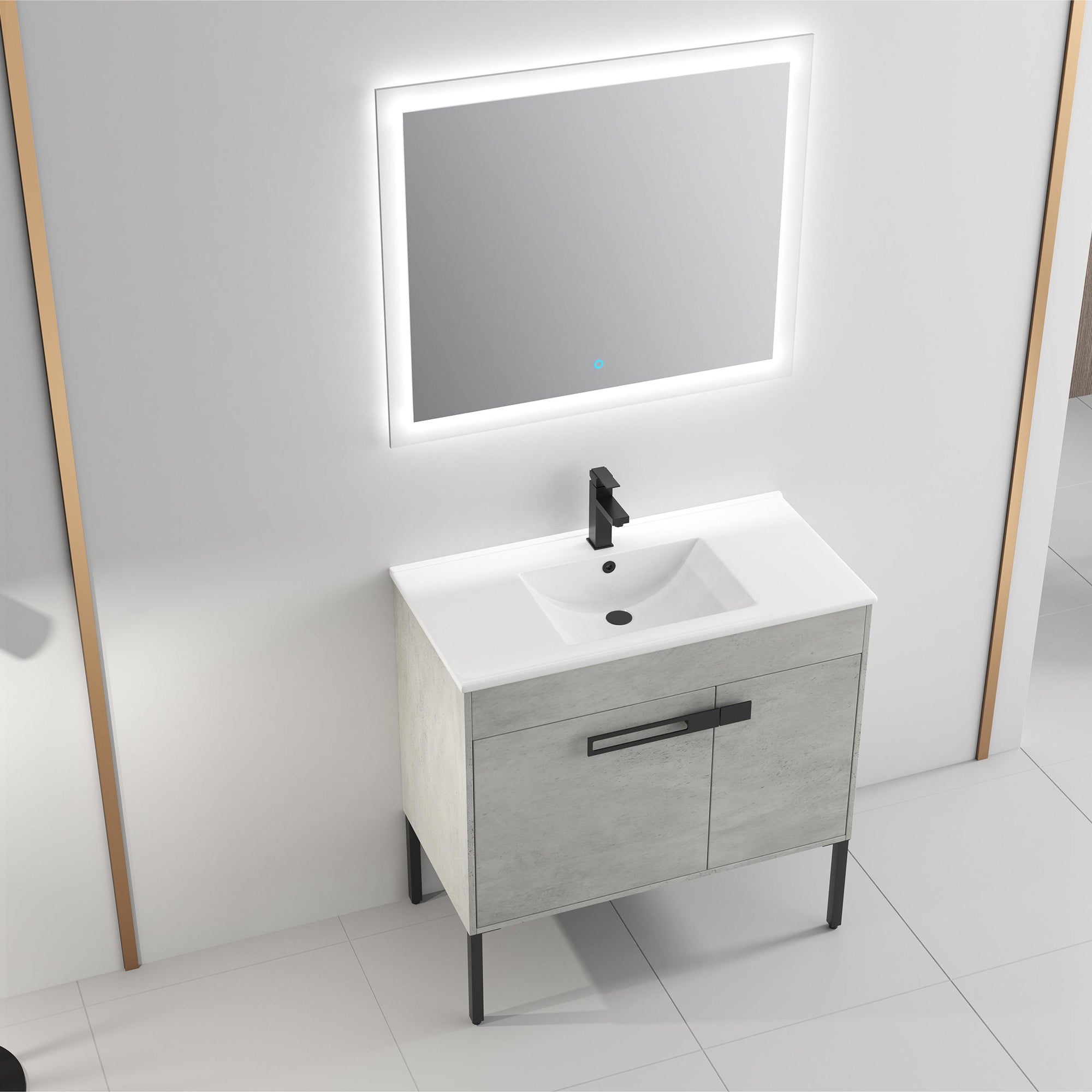36 Inch Plywood Wall-Mounted Bathroom Vanity Set in White Oak with Integrated Resin Sink