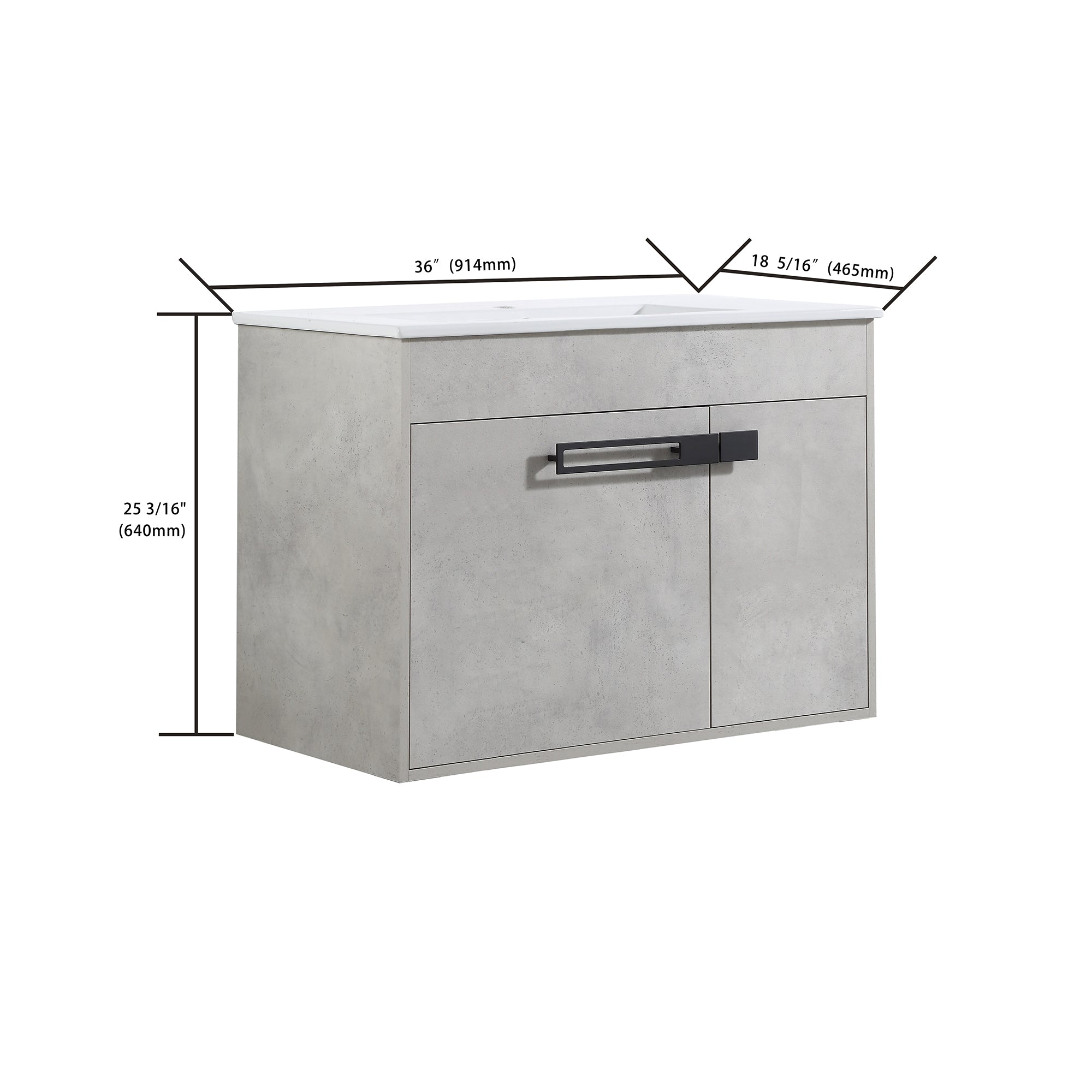36 Inch Plywood Wall-Mounted Bathroom Vanity Set in White Oak with Integrated Resin Sink