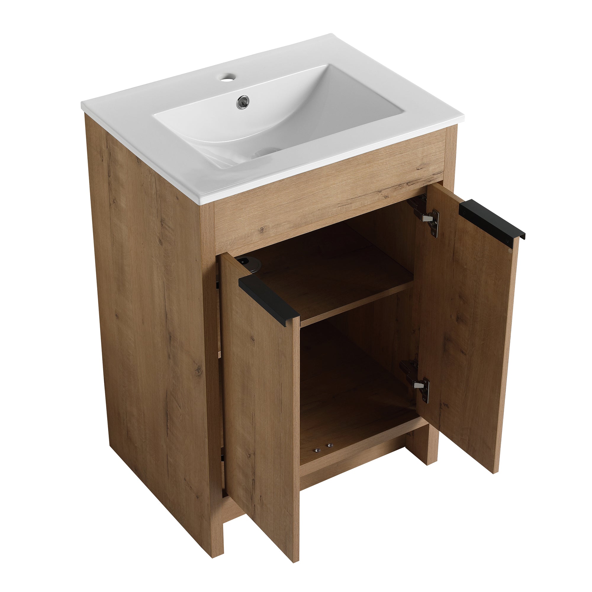 24 Inch Plywood Freestanding Bathroom Vanity Set with Integrated Ceramic Basin and Door