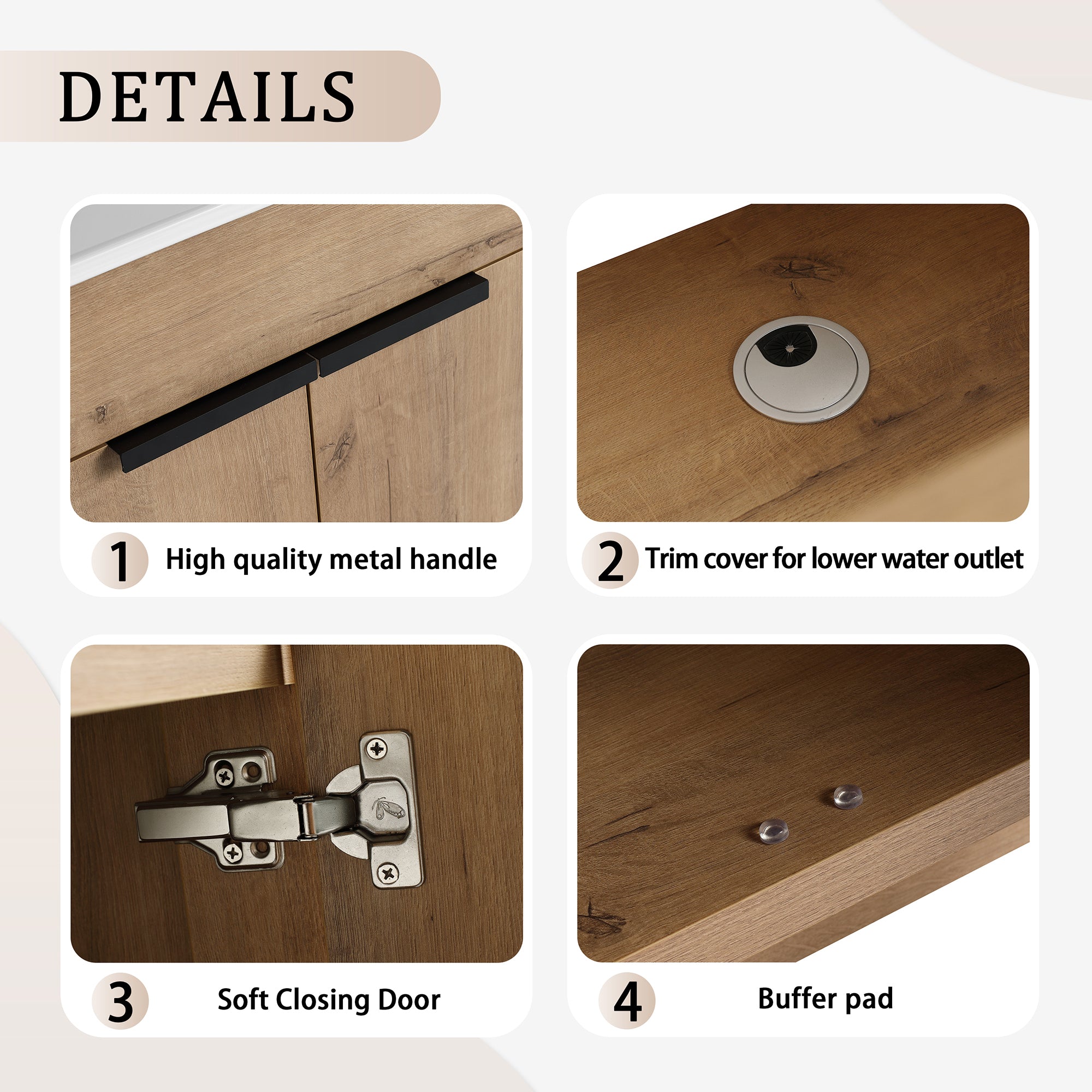 24 Inch Plywood Freestanding Bathroom Vanity Set with Integrated Ceramic Basin and Door
