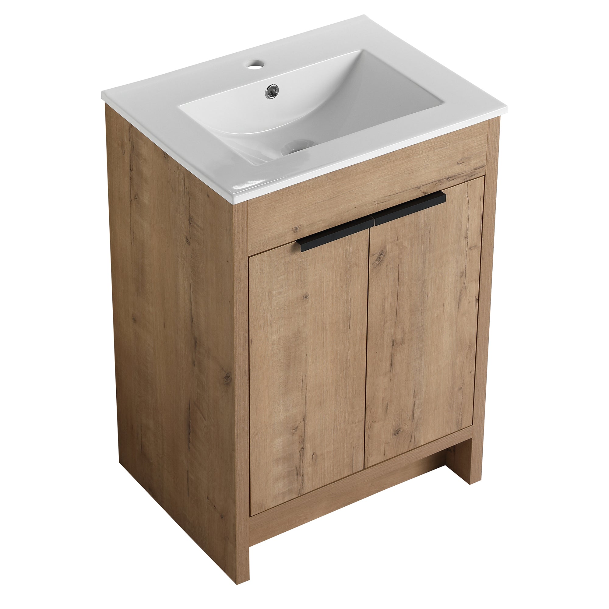 24 Inch Plywood Freestanding Bathroom Vanity Set with Integrated Ceramic Basin and Door