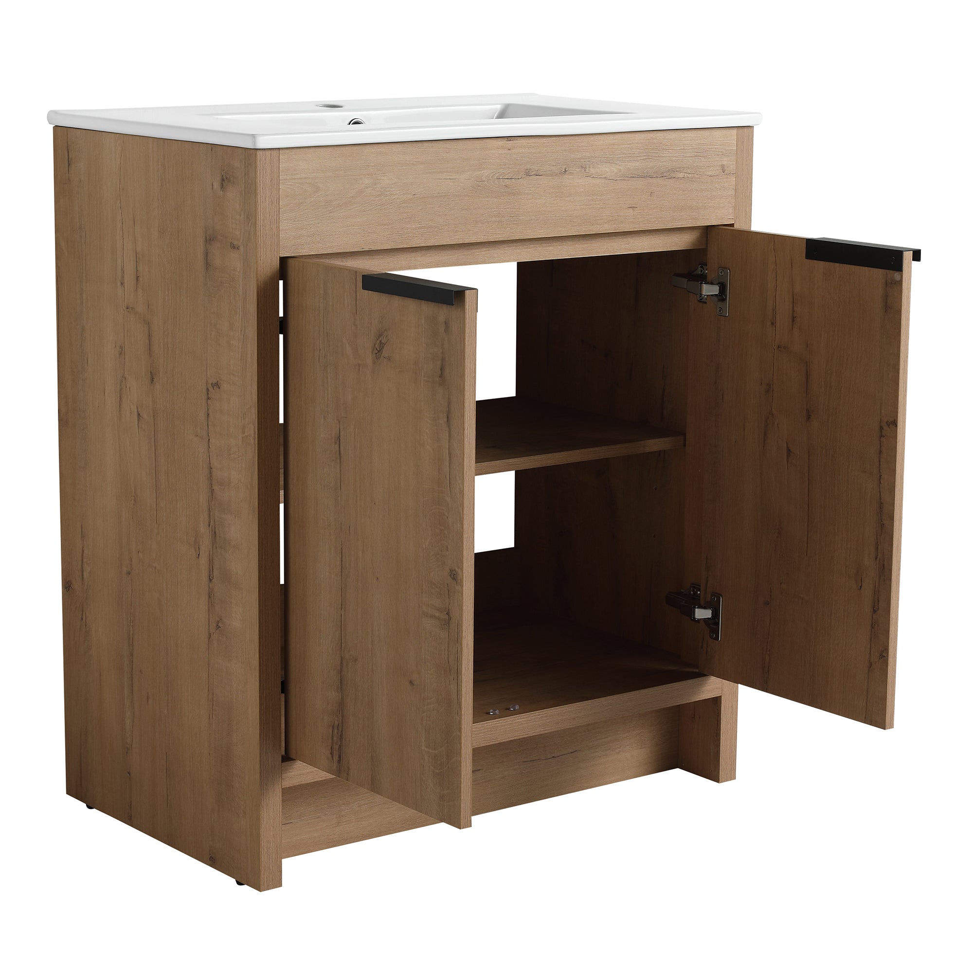 30 Inch Plywood Freestanding Bathroom Vanity Set with Integrated Ceramic Basin and Door