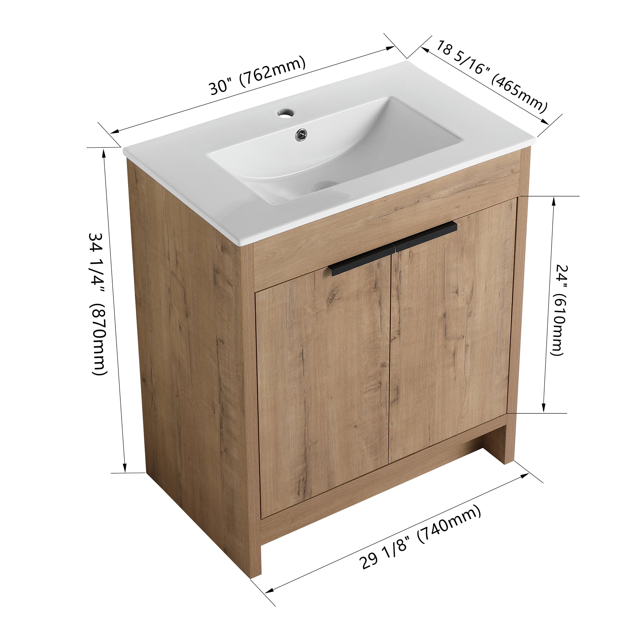 30 Inch Plywood Freestanding Bathroom Vanity Set with Integrated Ceramic Basin and Door