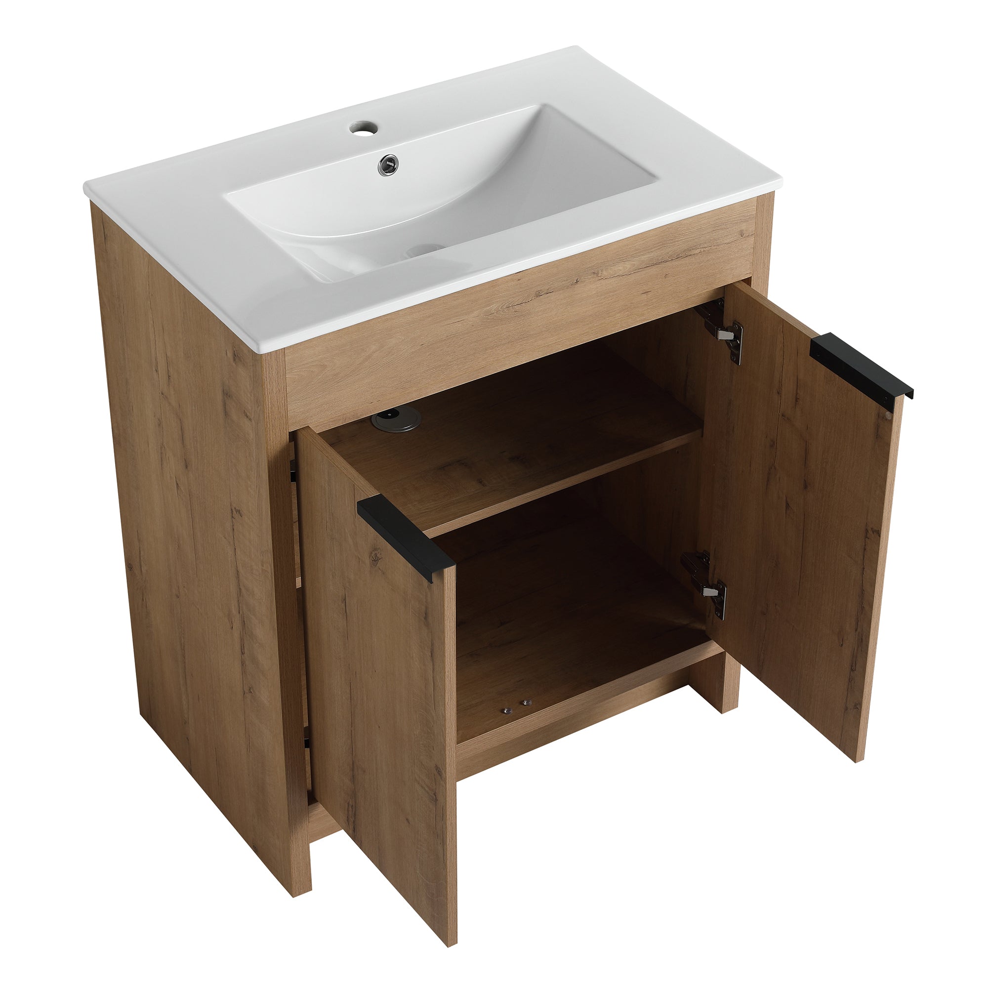 30 Inch Plywood Freestanding Bathroom Vanity Set with Integrated Ceramic Basin and Door
