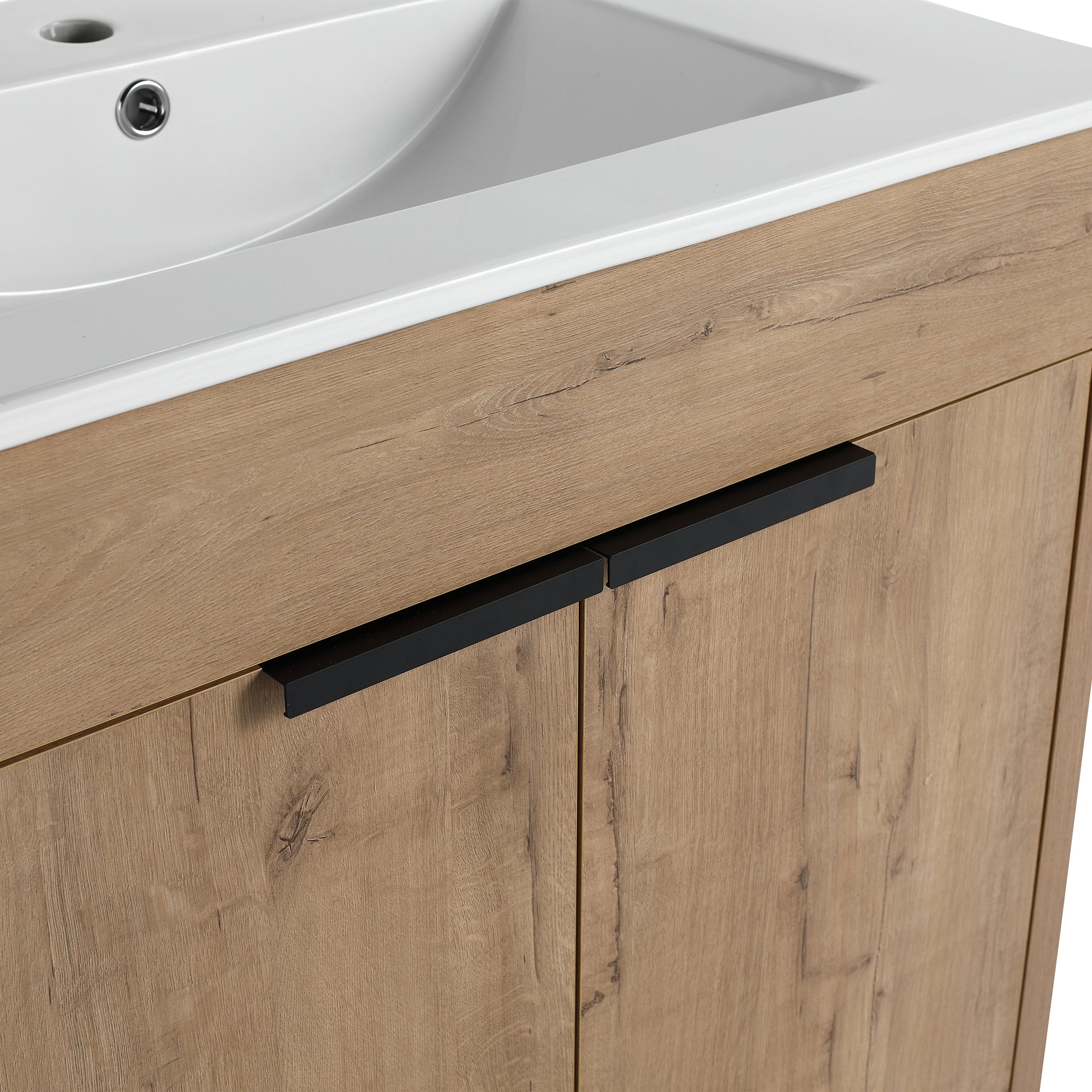 30 Inch Plywood Freestanding Bathroom Vanity Set with Integrated Ceramic Basin and Door