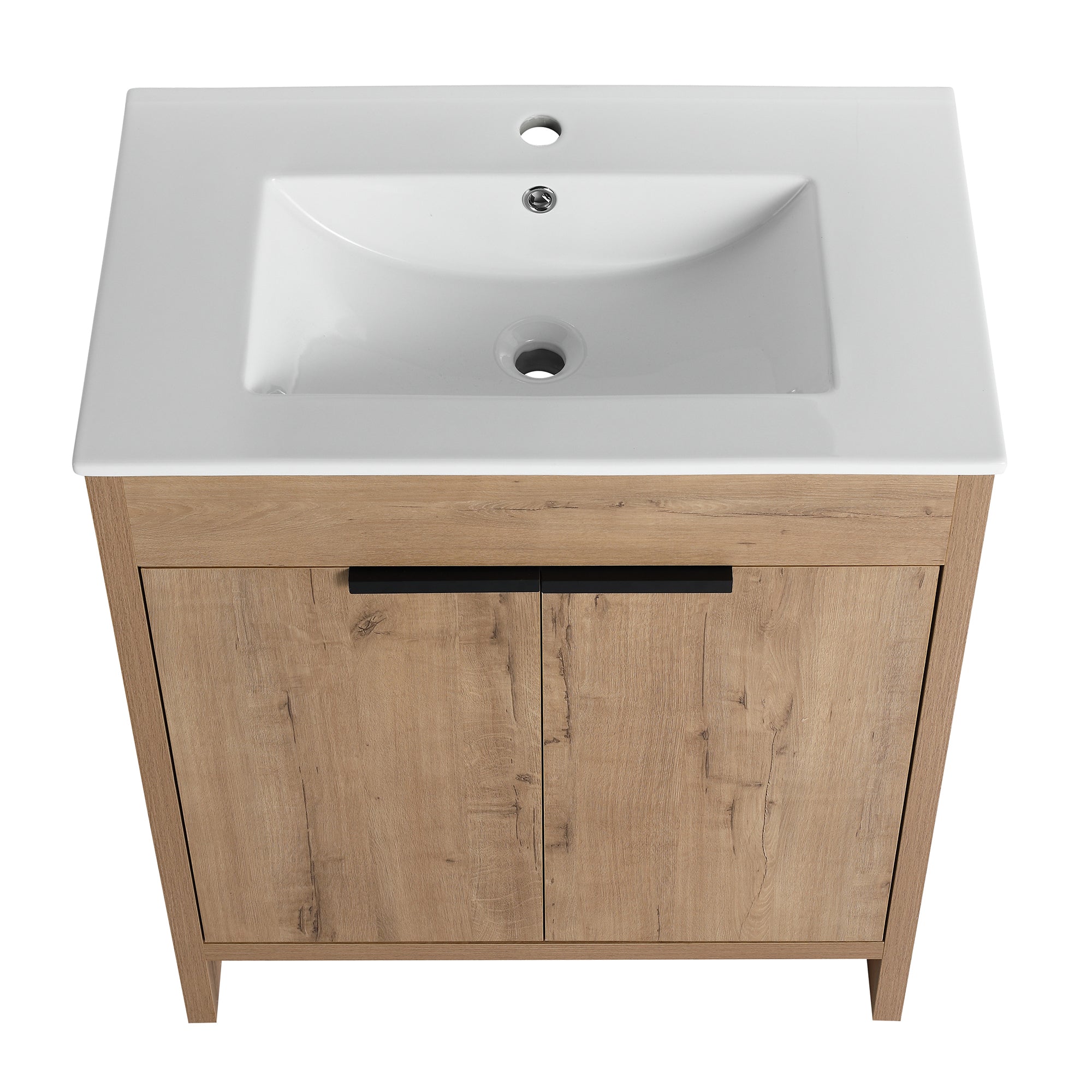 30 Inch Plywood Freestanding Bathroom Vanity Set with Integrated Ceramic Basin and Door