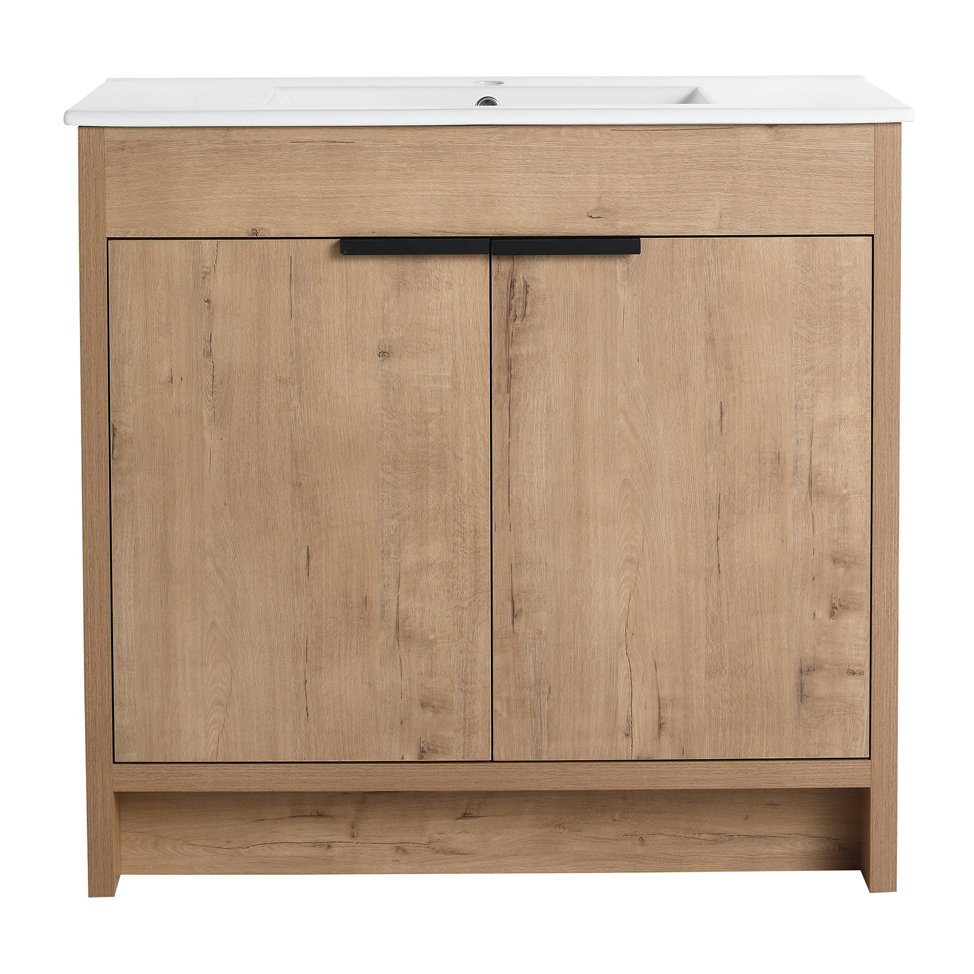 36 Inch Plywood Freestanding Bathroom Vanity Set with Integrated Ceramic Basin and Door
