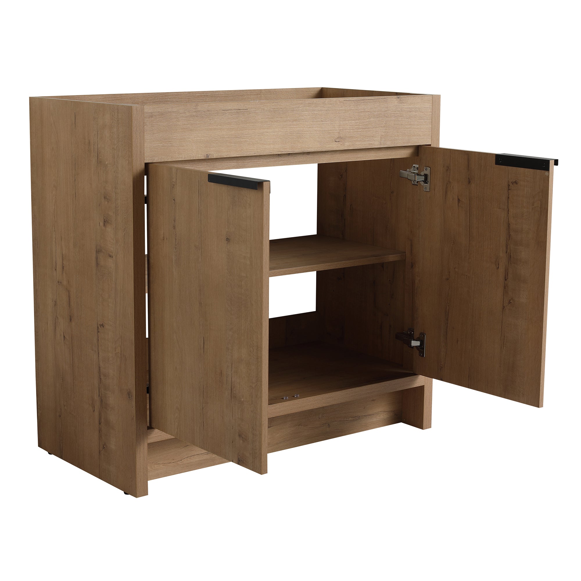 36 Inch Plywood Freestanding Bathroom Vanity Set with Integrated Ceramic Basin and Door