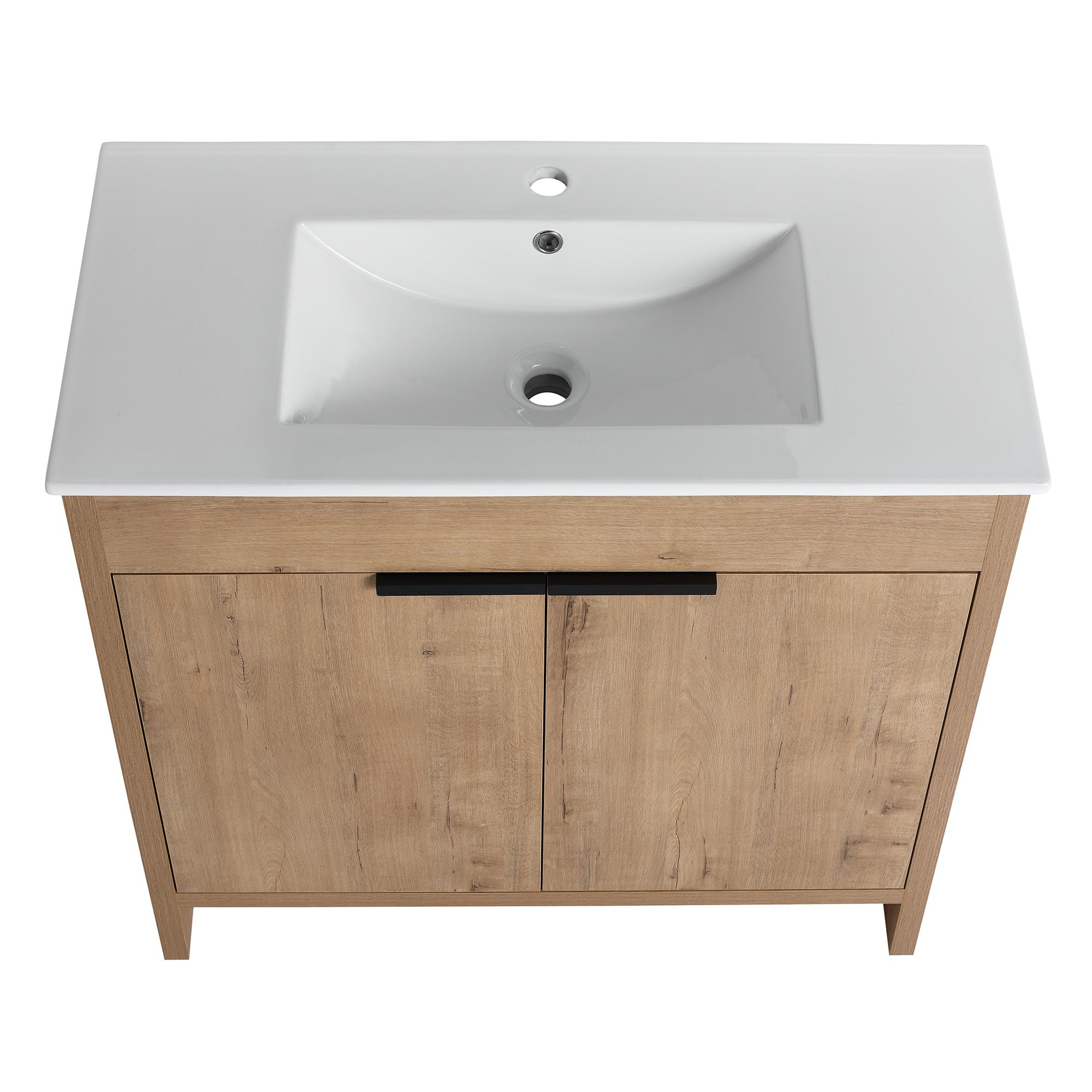 36 Inch Plywood Freestanding Bathroom Vanity Set with Integrated Ceramic Basin and Door