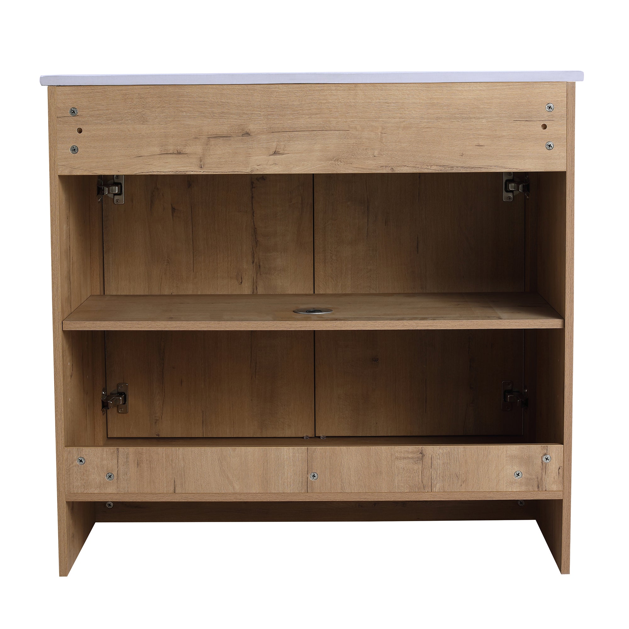 36 Inch Plywood Freestanding Bathroom Vanity Set with Integrated Ceramic Basin and Door