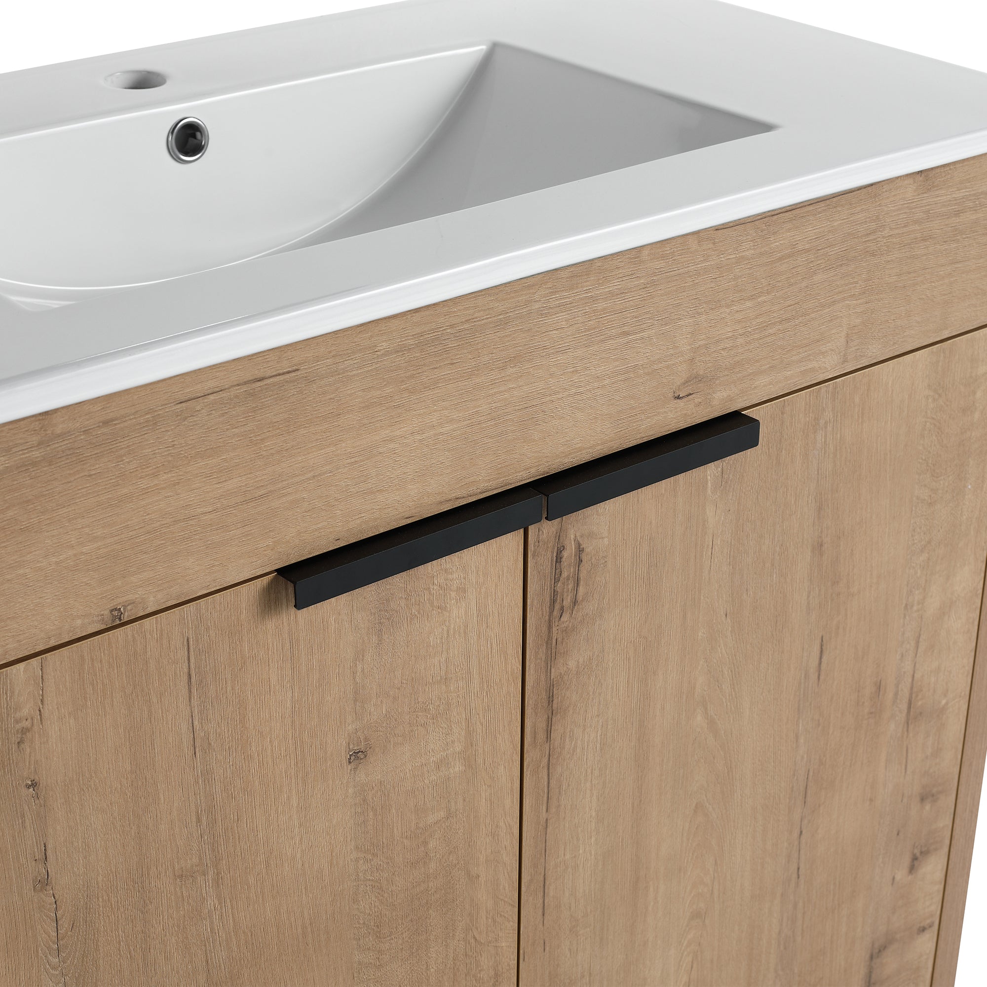 36 Inch Plywood Freestanding Bathroom Vanity Set with Integrated Ceramic Basin and Door