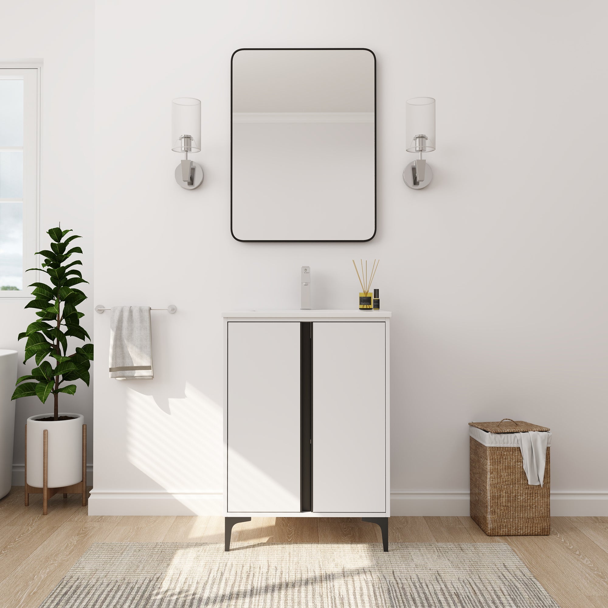 24/30 inch Freestanding Bathroom Vanity Set in White with Integrated Ceramic Sink