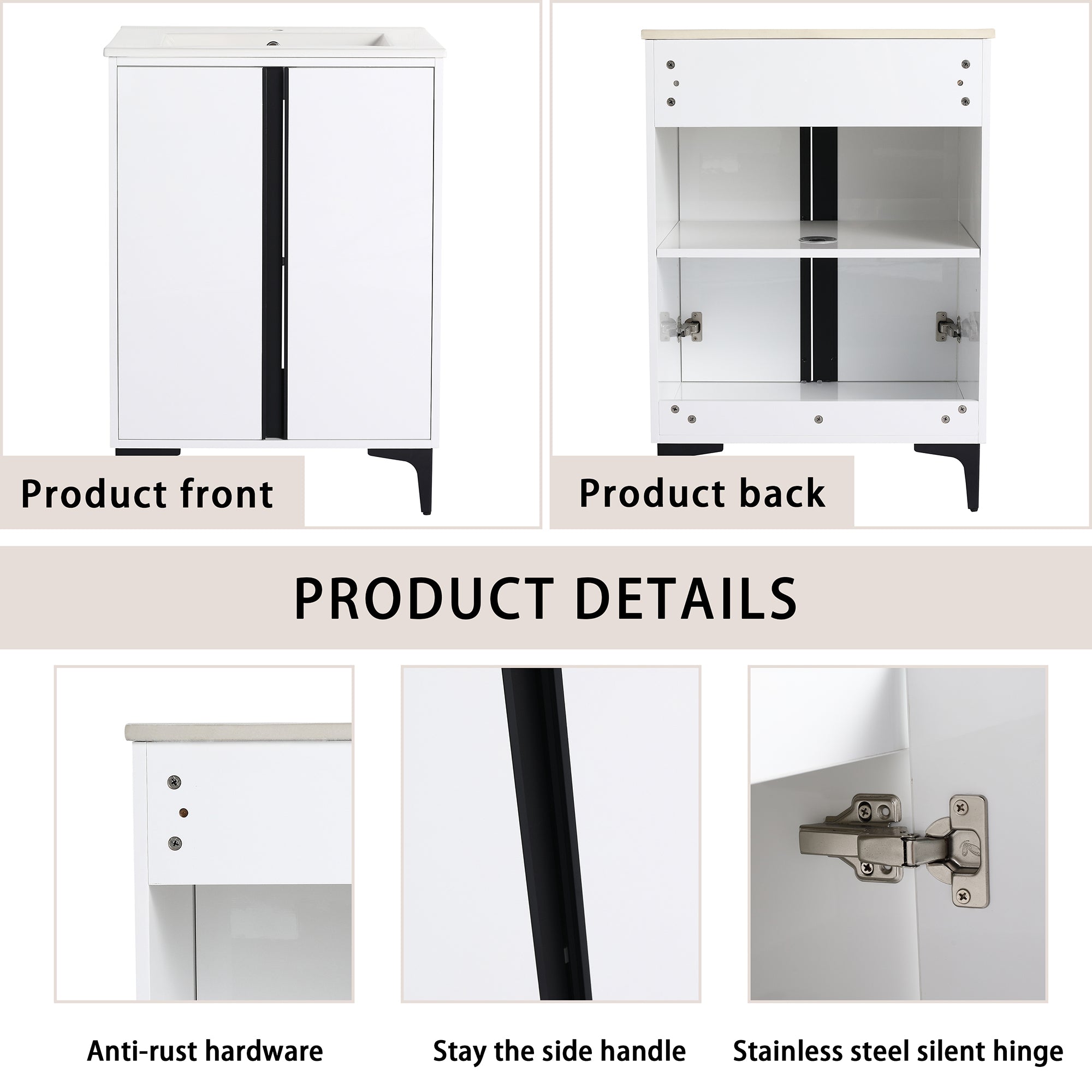 24/30 inch Freestanding Bathroom Vanity Set in White with Integrated Ceramic Sink