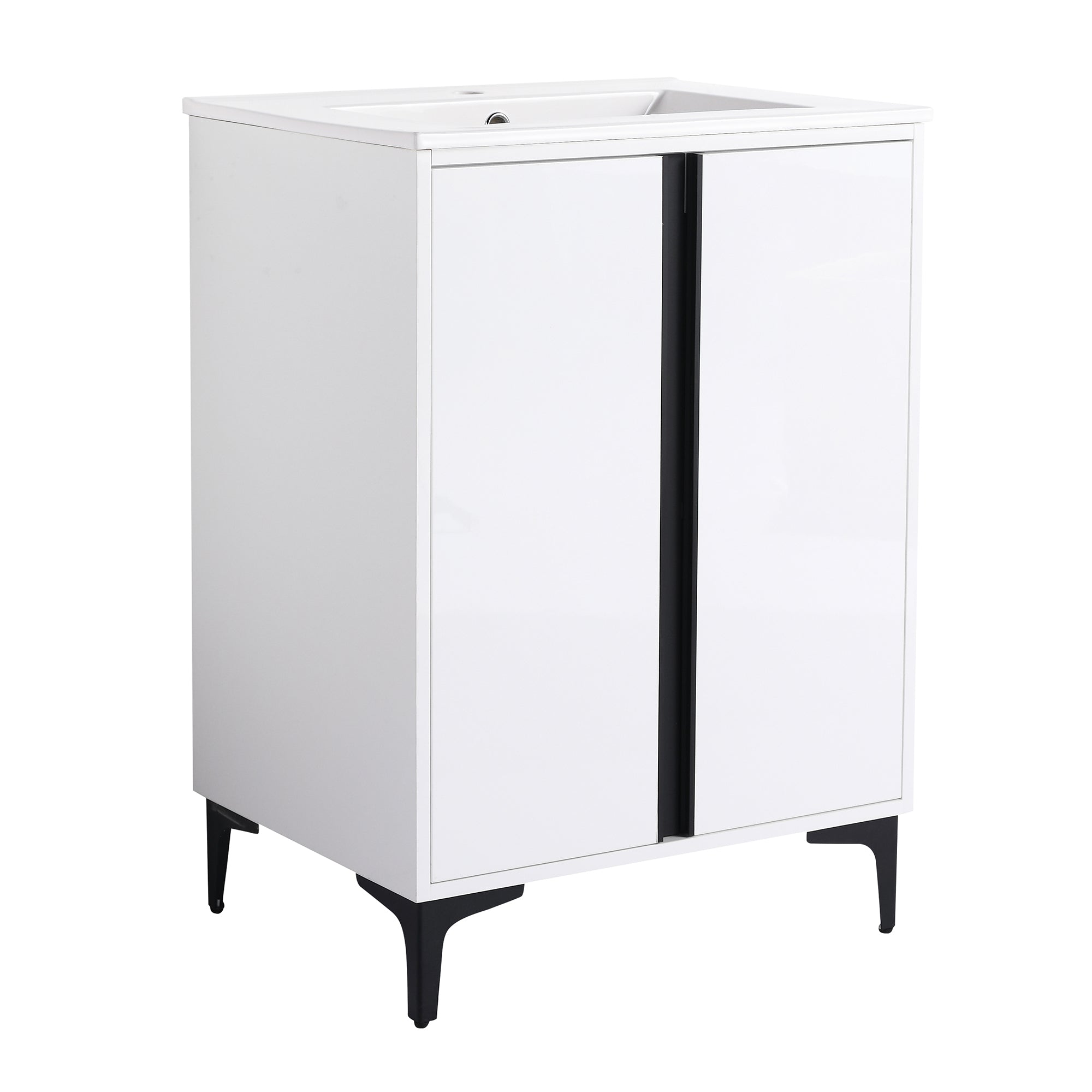 24/30 inch Freestanding Bathroom Vanity Set in White with Integrated Ceramic Sink