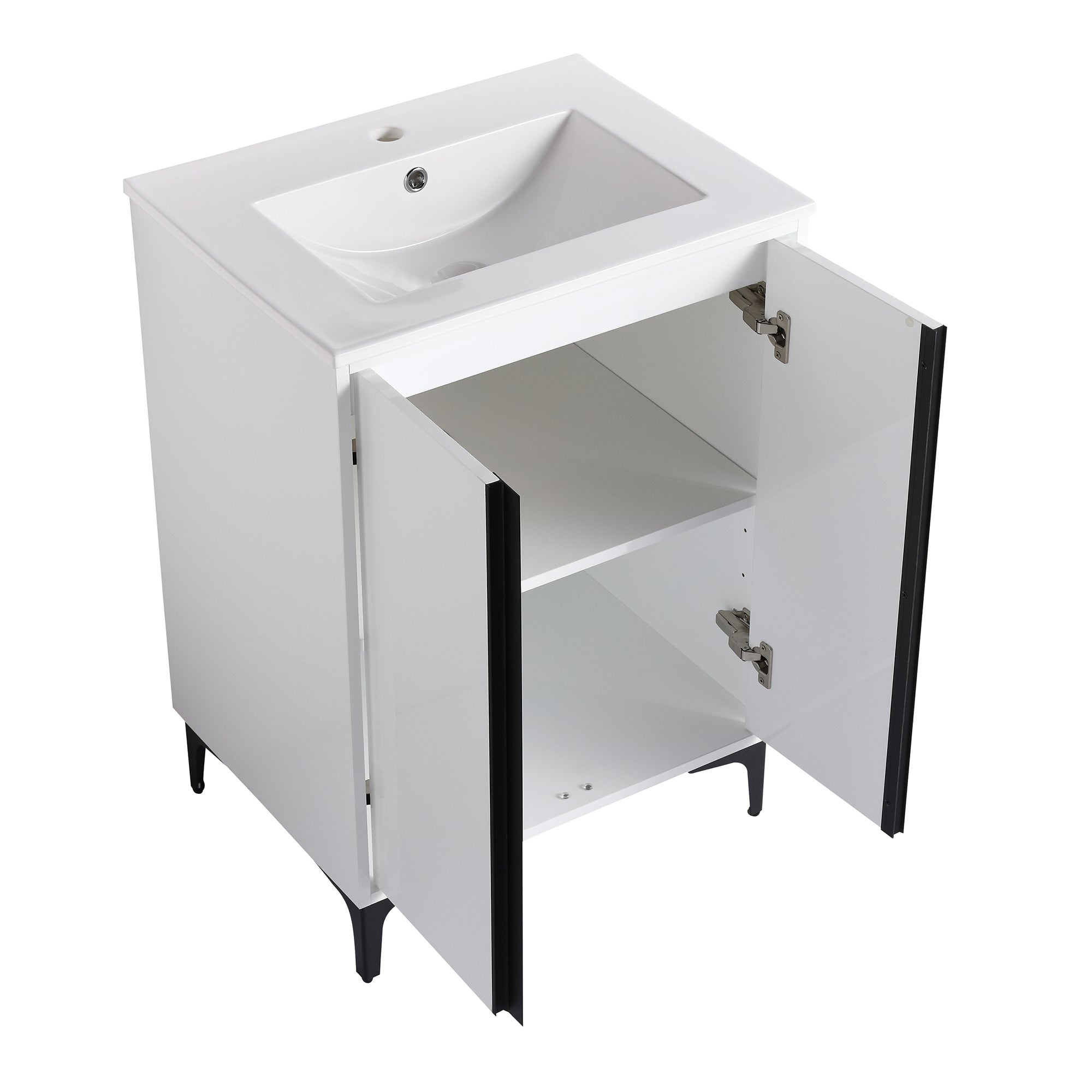 24/30 inch Freestanding Bathroom Vanity Set in White with Integrated Ceramic Sink