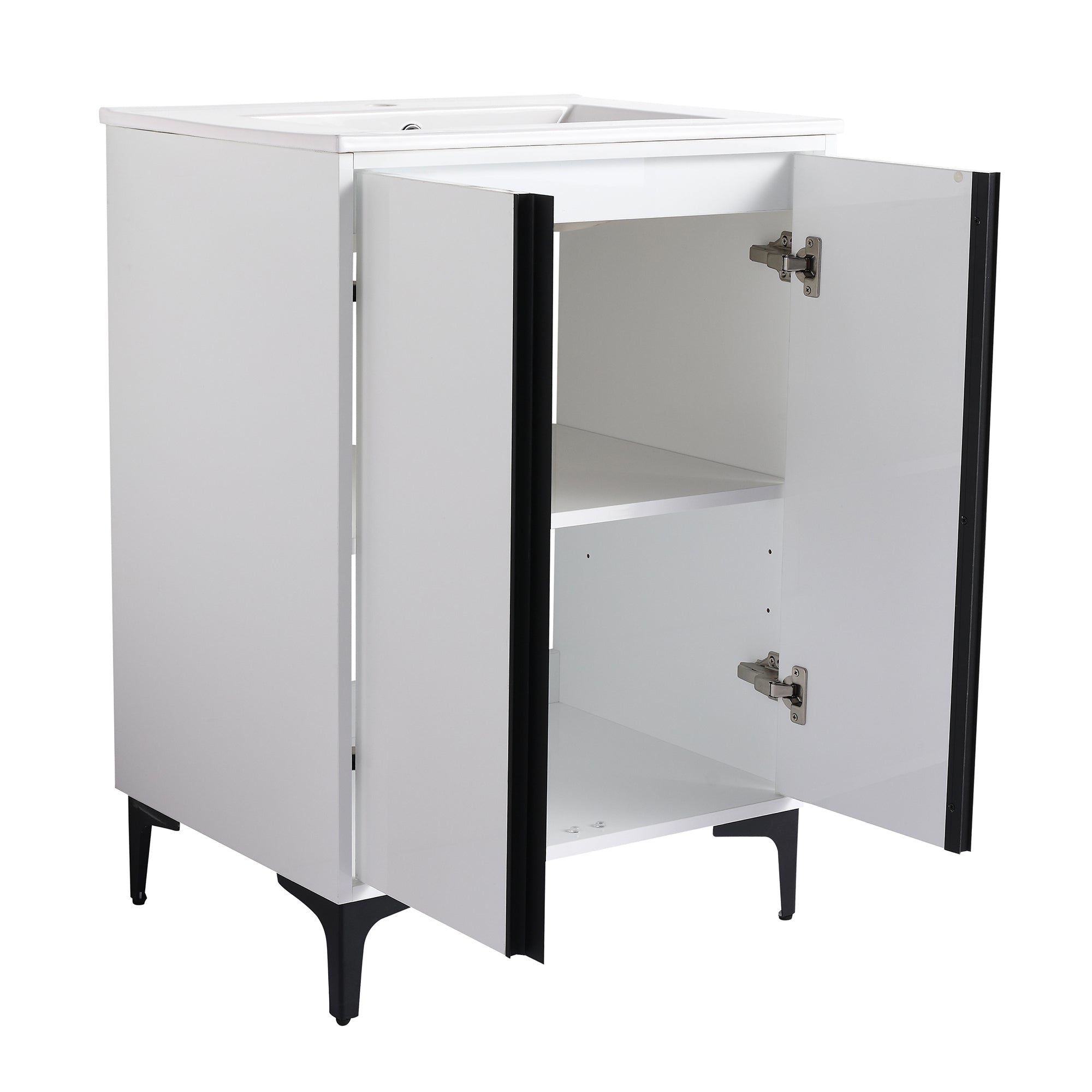 24/30 inch Freestanding Bathroom Vanity Set in White with Integrated Ceramic Sink