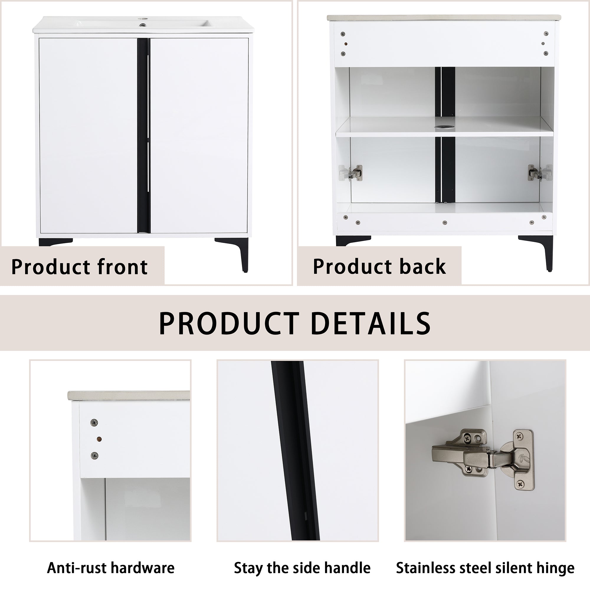 24/30 inch Freestanding Bathroom Vanity Set in White with Integrated Ceramic Sink