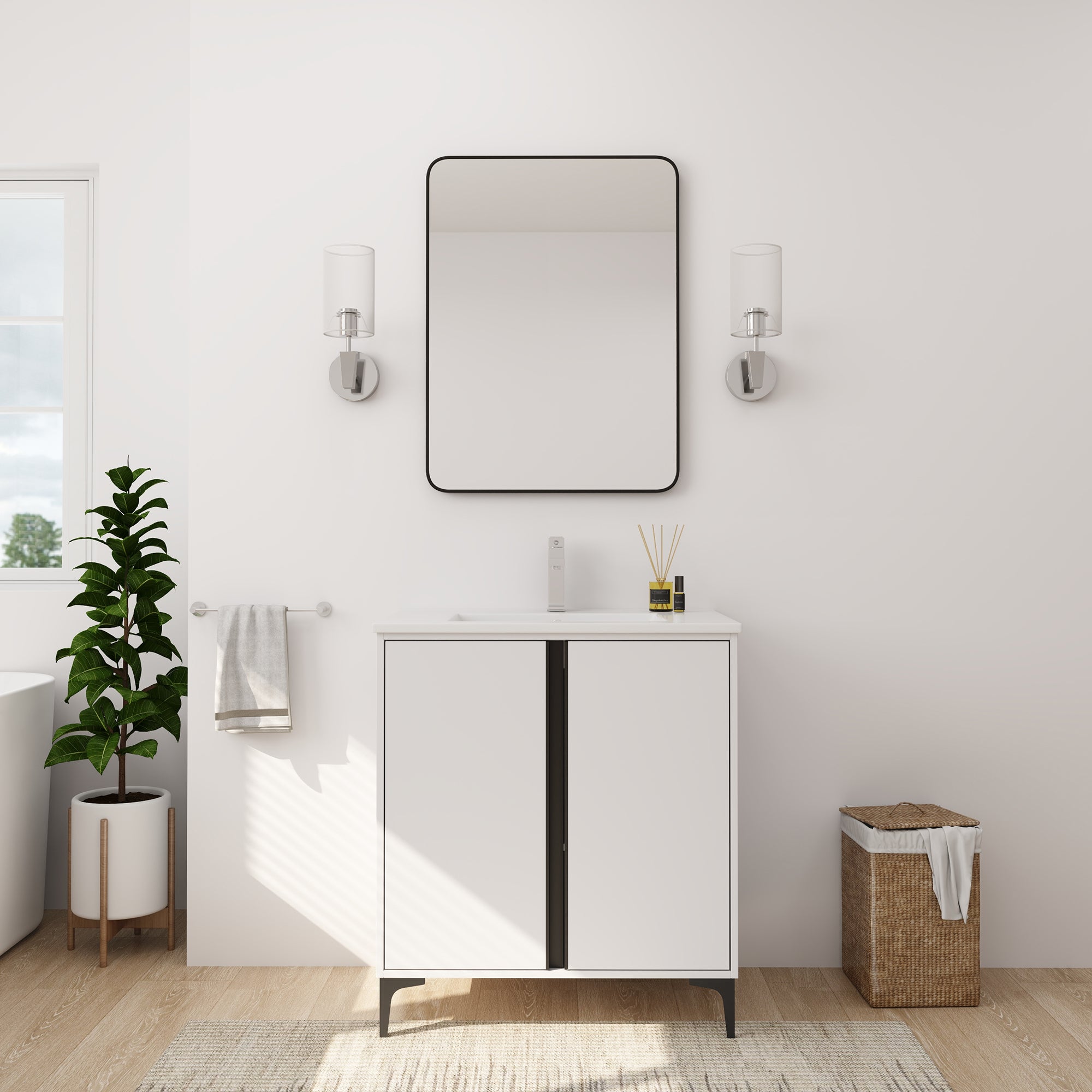 24/30 inch Freestanding Bathroom Vanity Set in White with Integrated Ceramic Sink