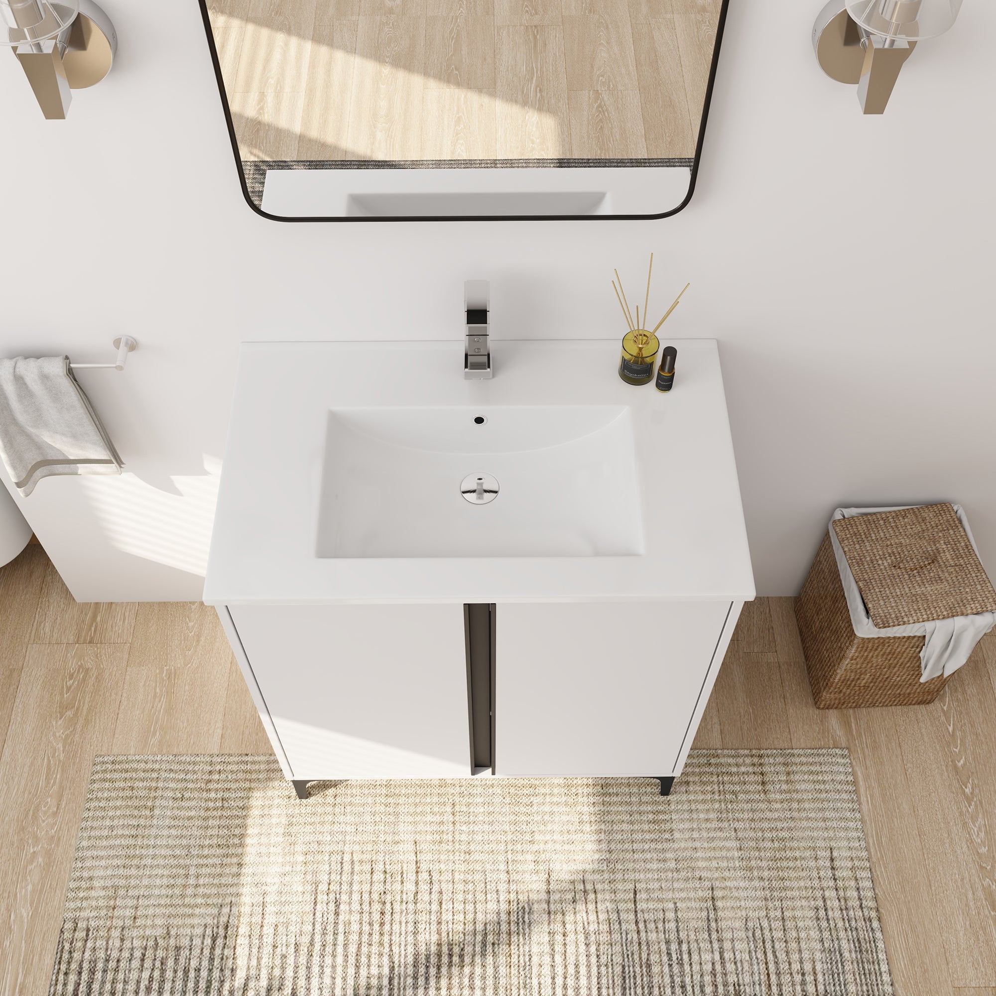 24/30 inch Freestanding Bathroom Vanity Set in White with Integrated Ceramic Sink