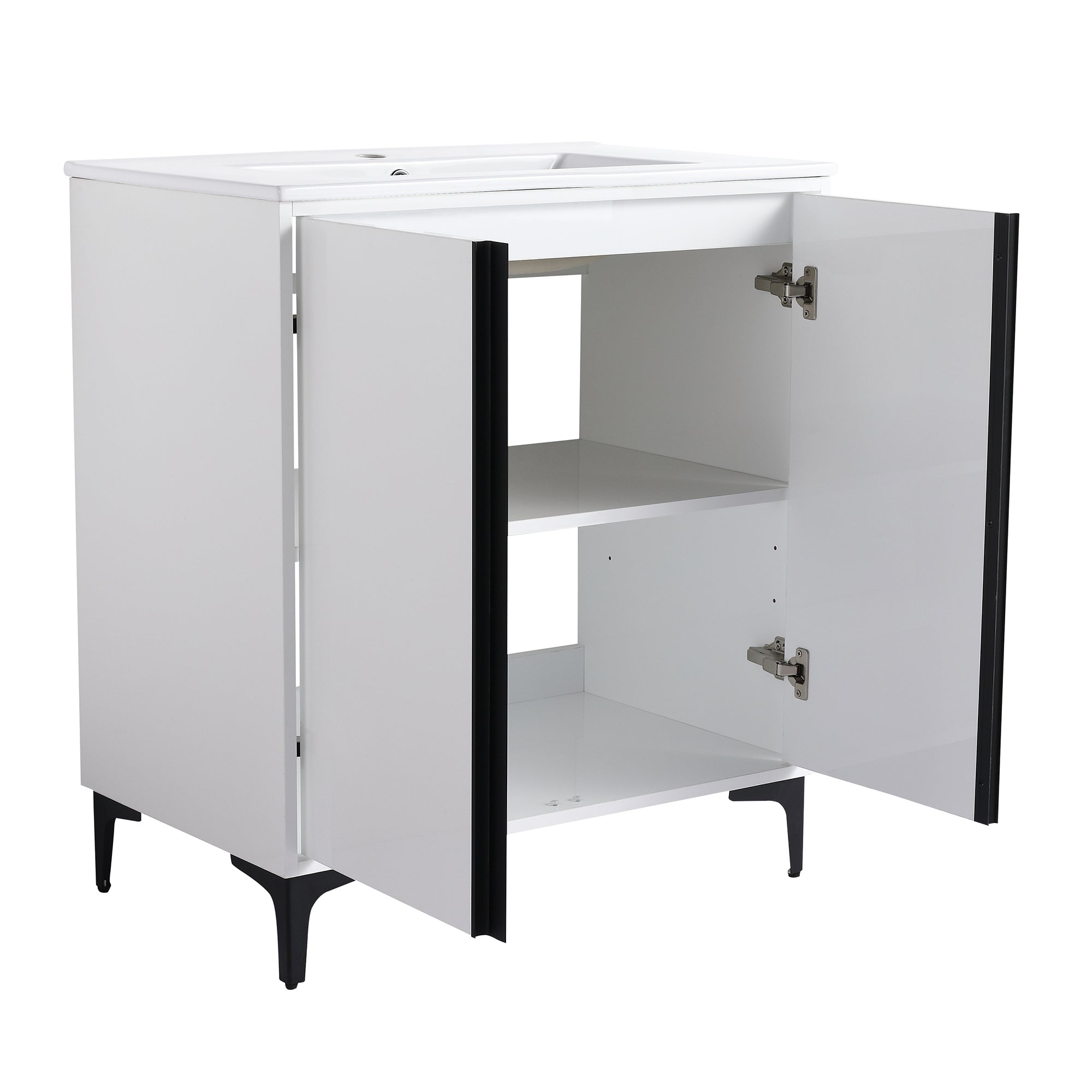 24/30 inch Freestanding Bathroom Vanity Set in White with Integrated Ceramic Sink