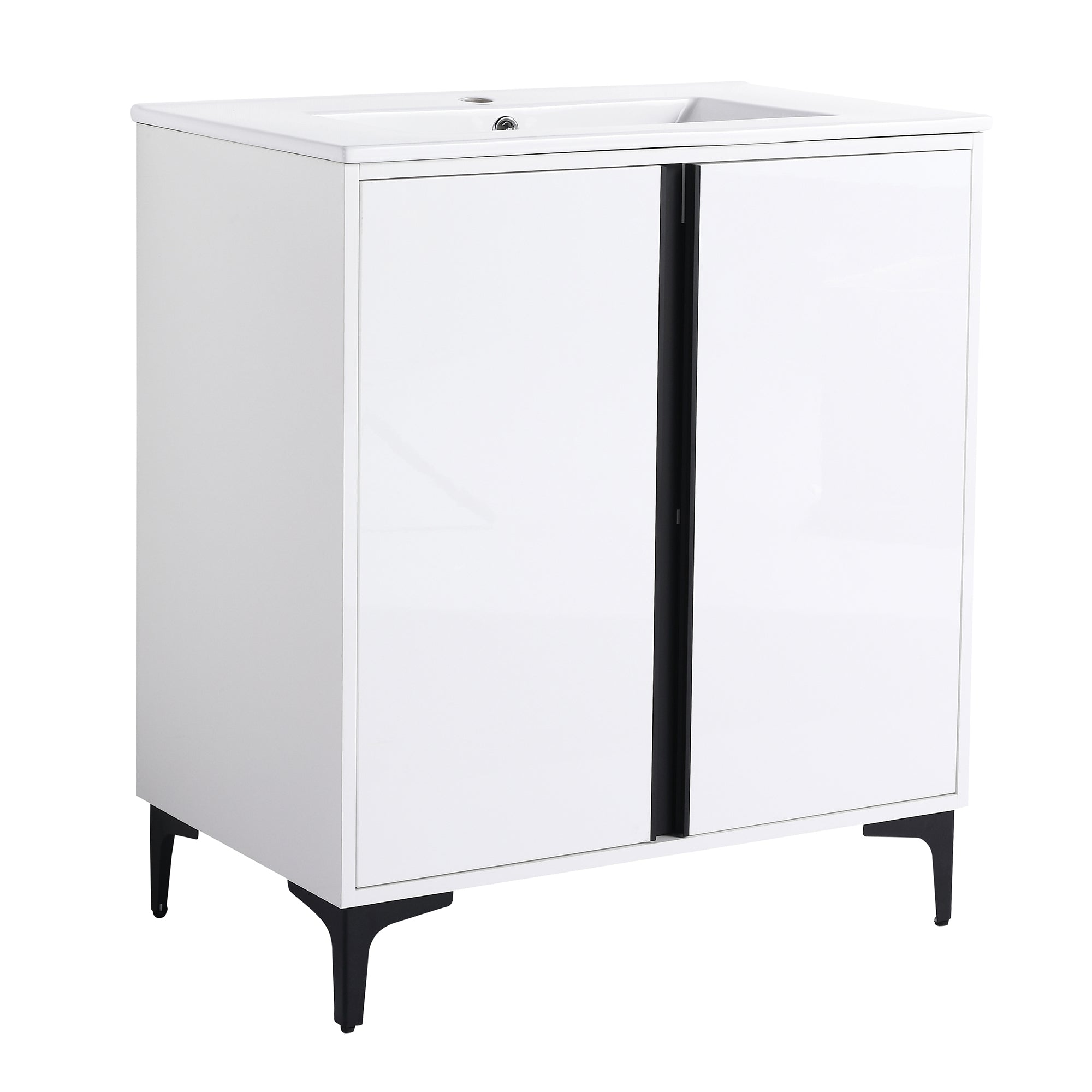 24/30 inch Freestanding Bathroom Vanity Set in White with Integrated Ceramic Sink