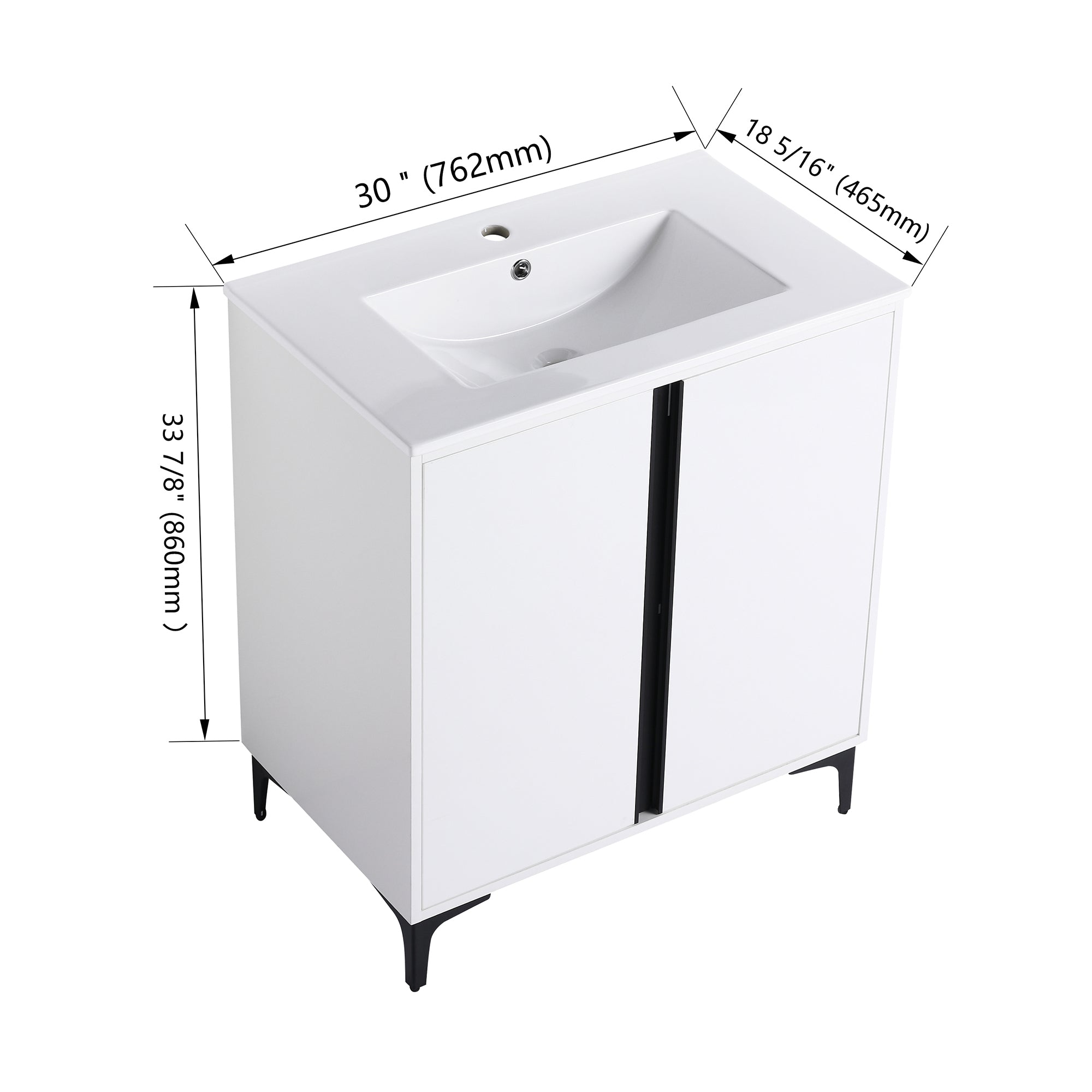 24/30 inch Freestanding Bathroom Vanity Set in White with Integrated Ceramic Sink