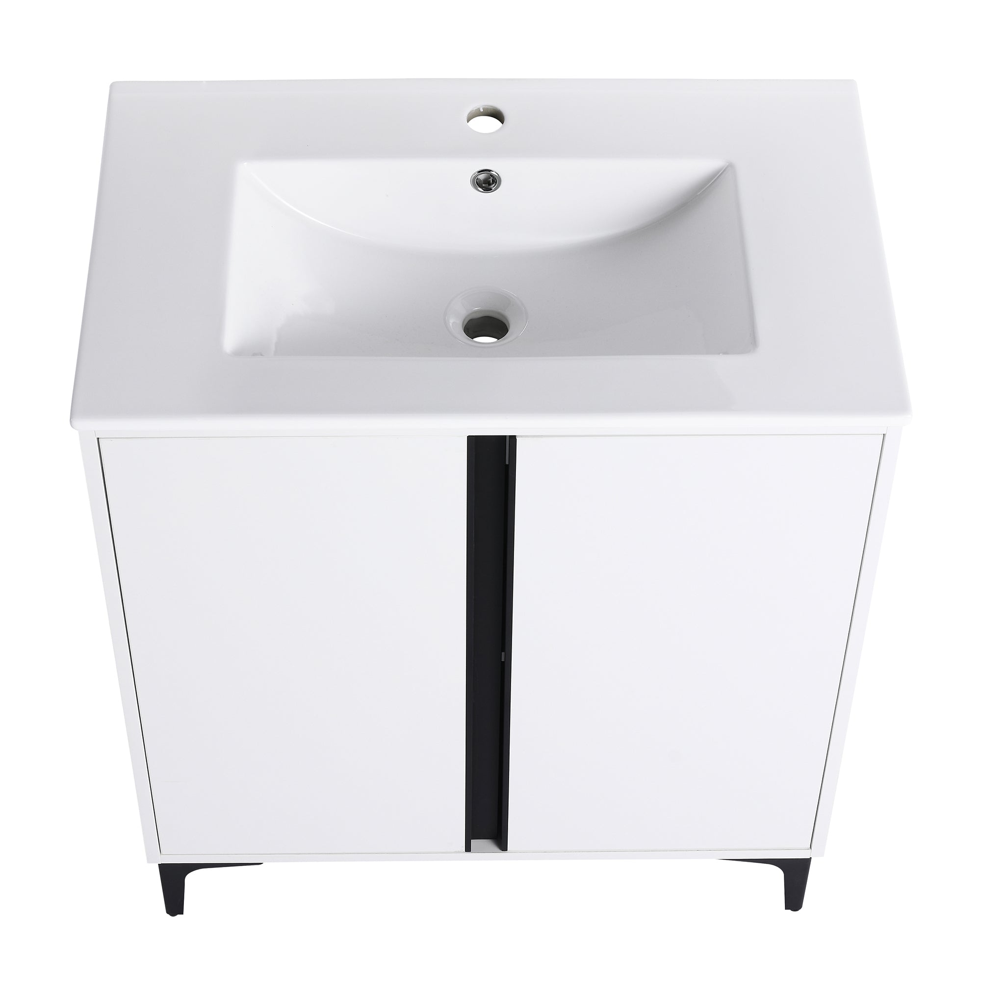 24/30 inch Freestanding Bathroom Vanity Set in White with Integrated Ceramic Sink