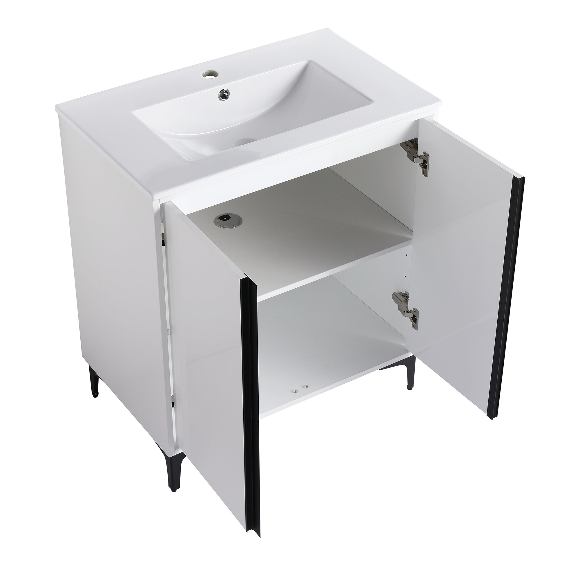 24/30 inch Freestanding Bathroom Vanity Set in White with Integrated Ceramic Sink