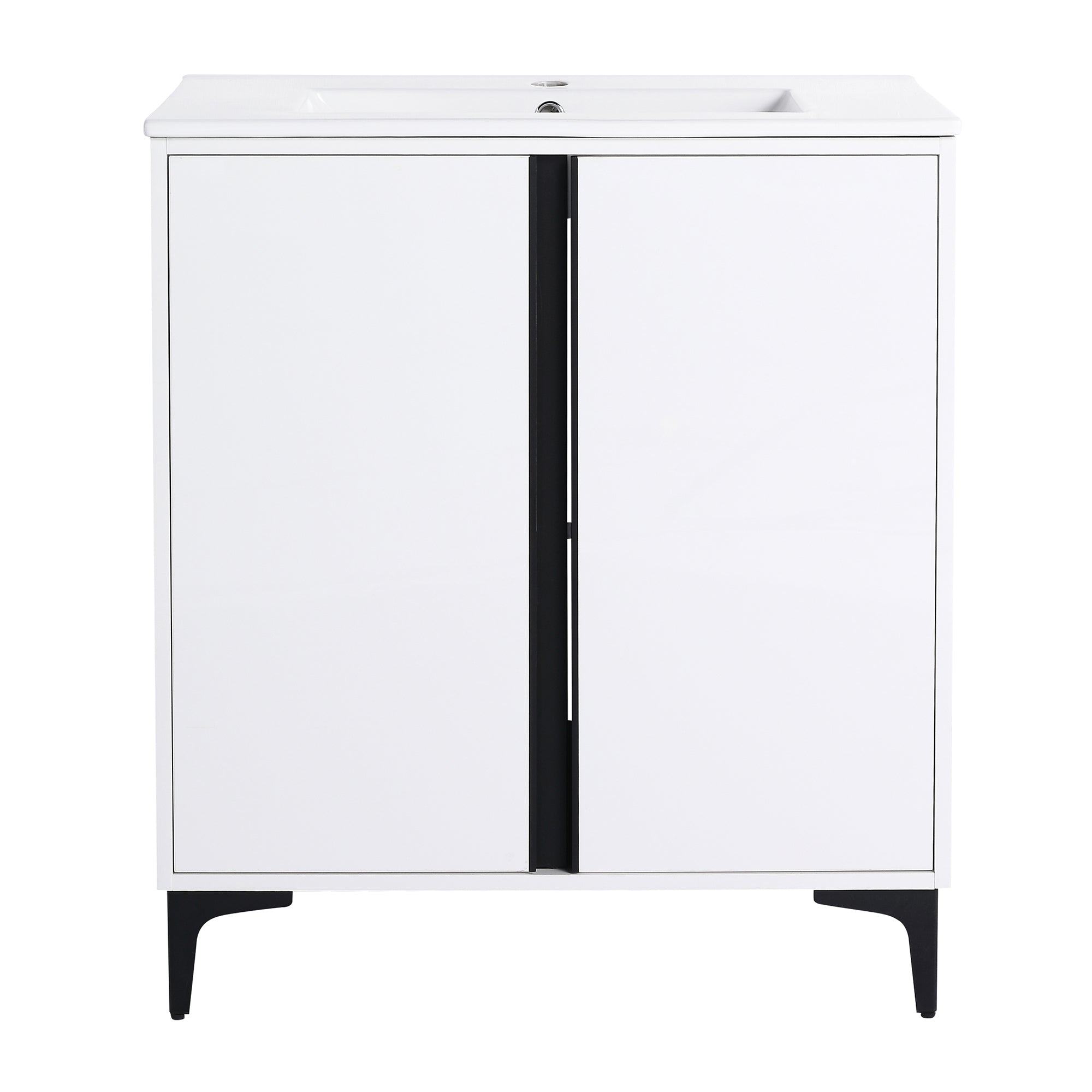 24/30 inch Freestanding Bathroom Vanity Set in White with Integrated Ceramic Sink