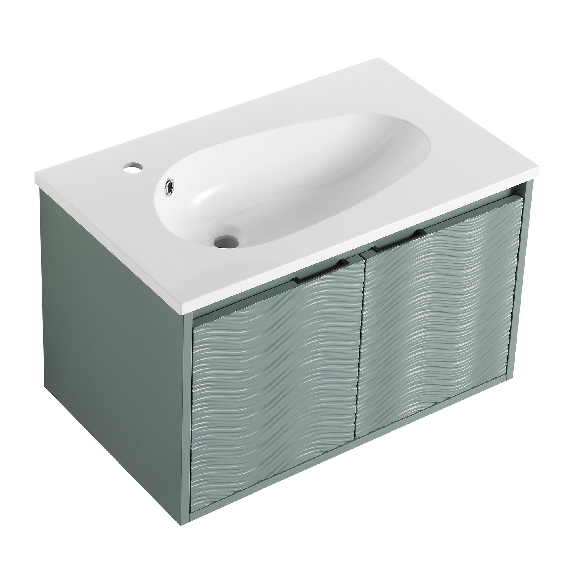 30 inch Wall-Mounted Bathroom Vanity Set in Green with Integrated Resin Sink