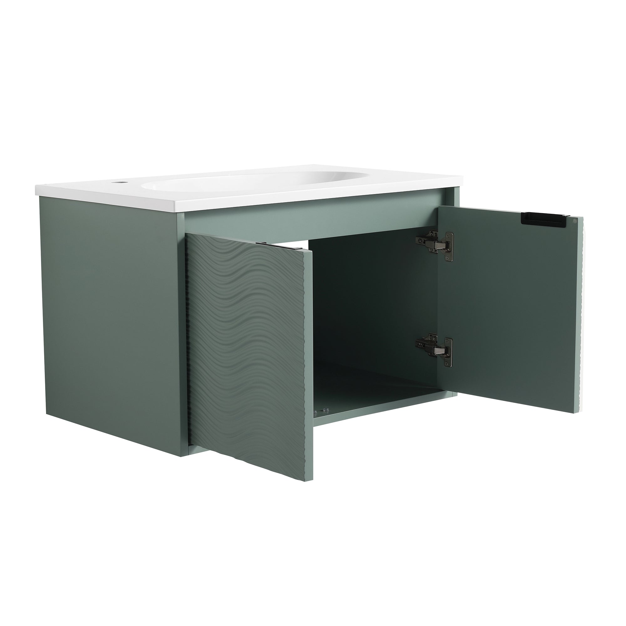 30 inch Wall-Mounted Bathroom Vanity Set in Green with Integrated Resin Sink