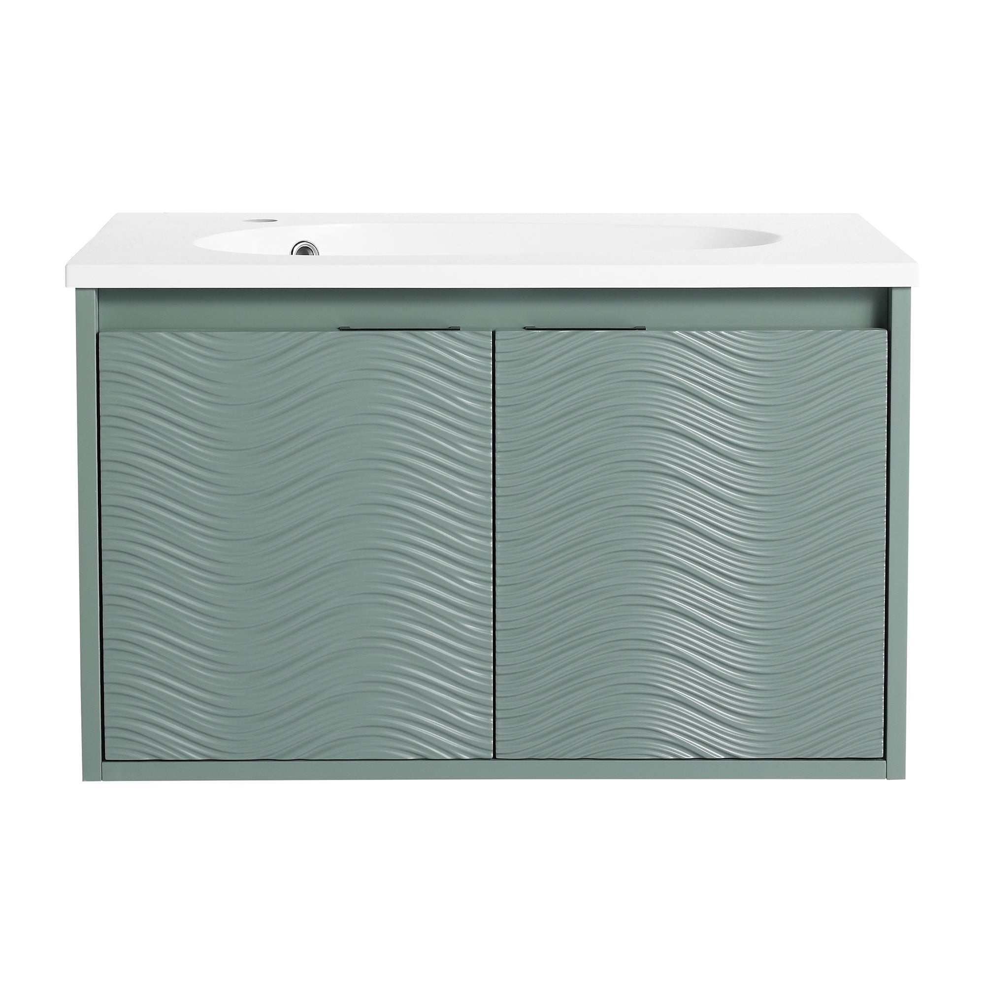 30 inch Wall-Mounted Bathroom Vanity Set in Green with Integrated Resin Sink