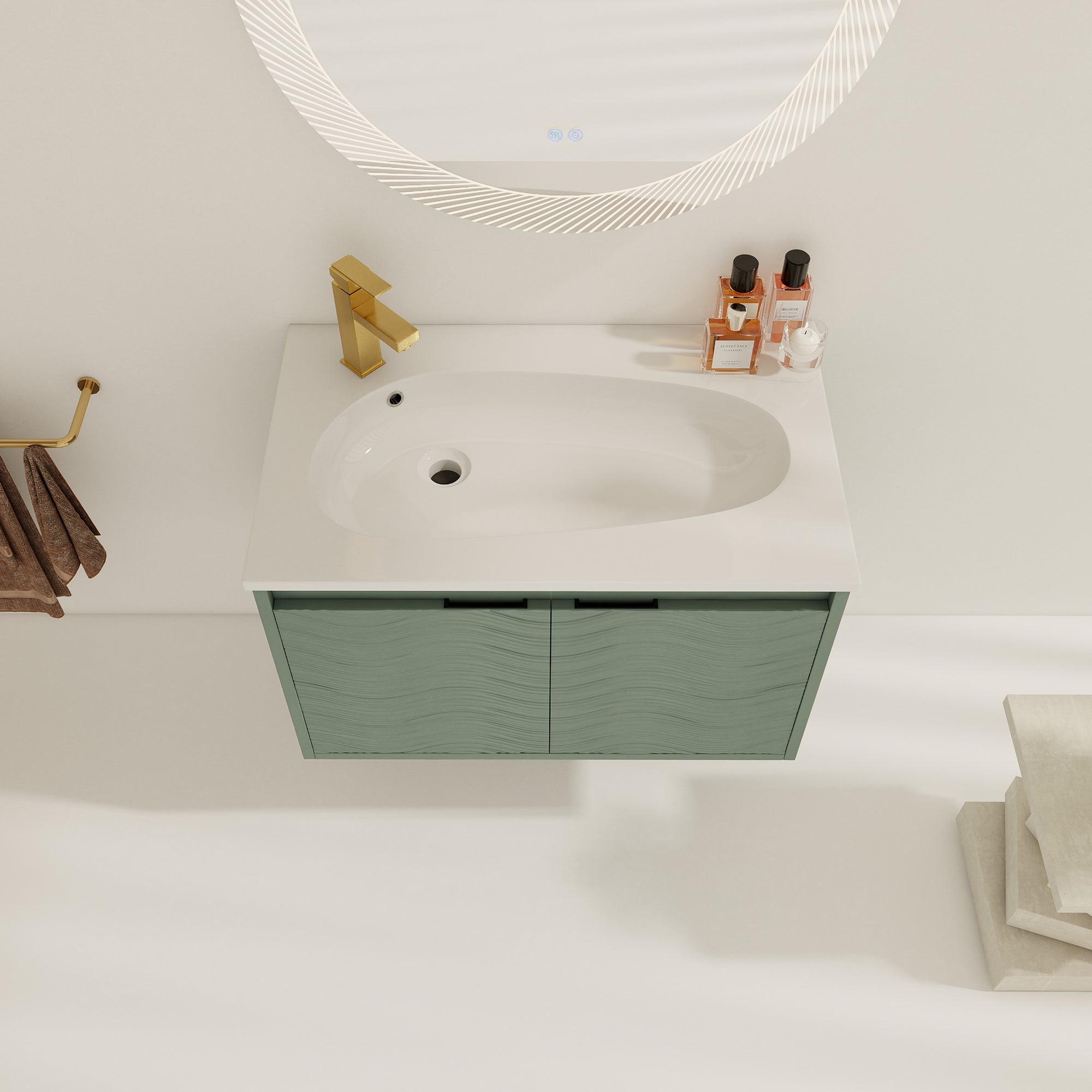 30 inch Wall-Mounted Bathroom Vanity Set in Green with Integrated Resin Sink