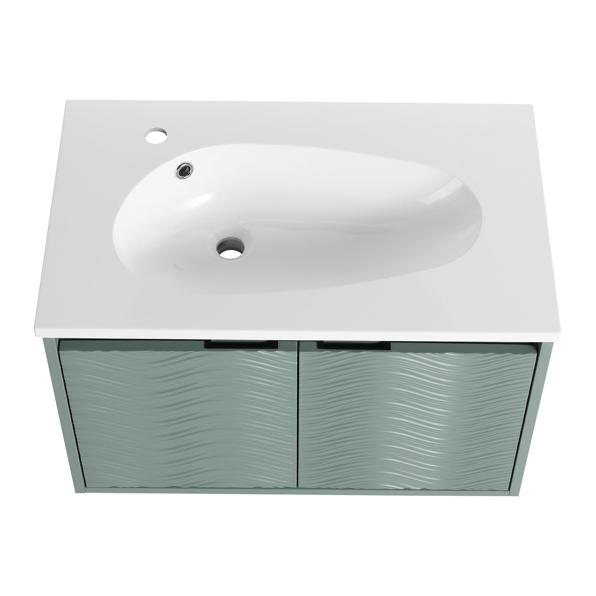 30 inch Wall-Mounted Bathroom Vanity Set in Green with Integrated Resin Sink