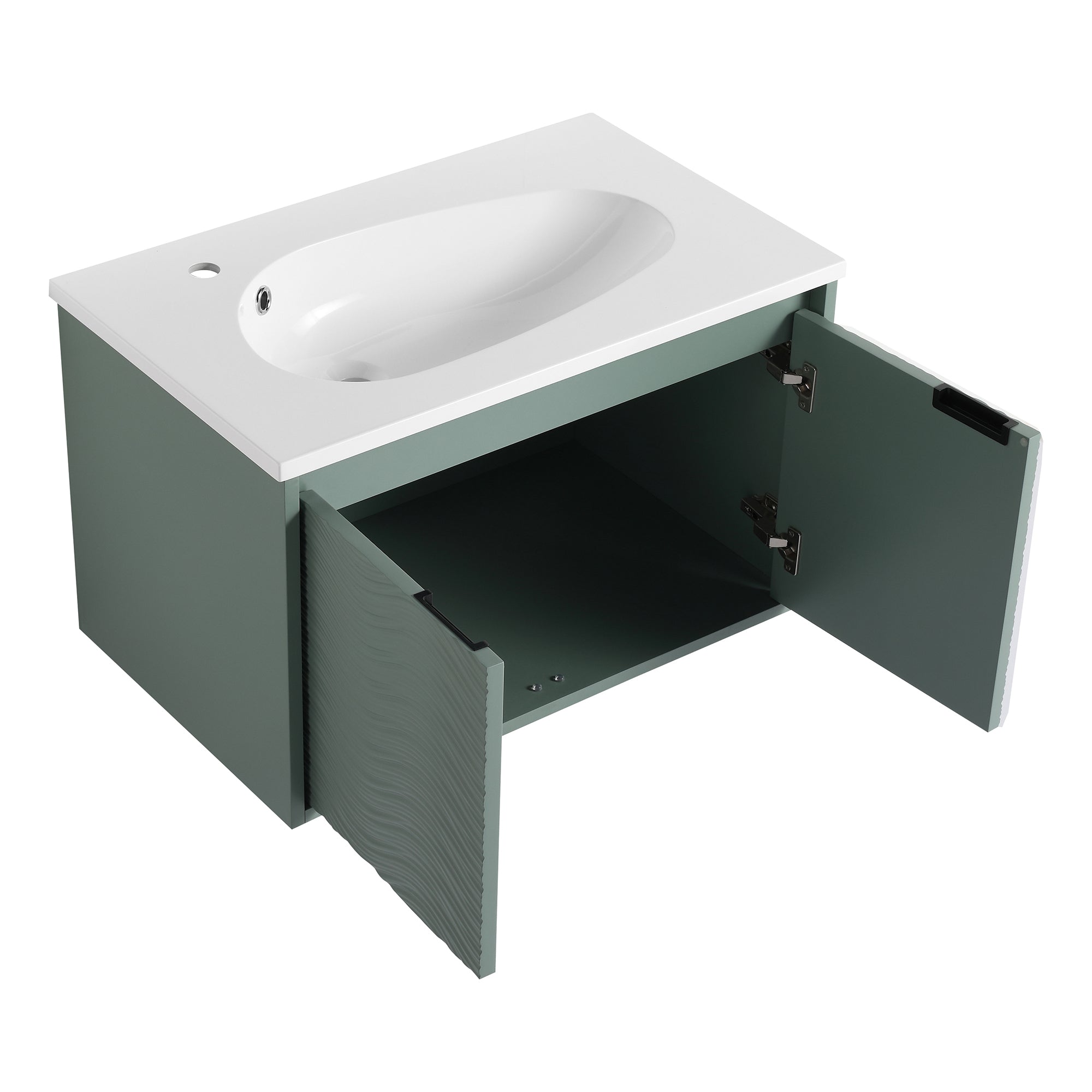 30 inch Wall-Mounted Bathroom Vanity Set in Green with Integrated Resin Sink