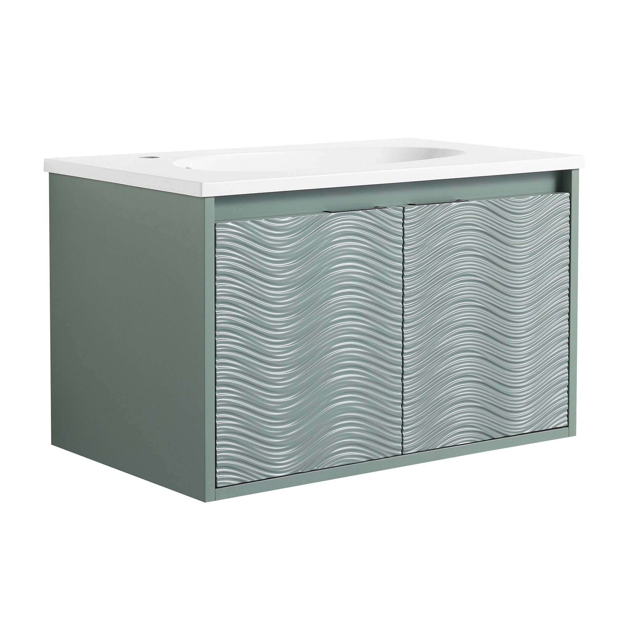 30 inch Wall-Mounted Bathroom Vanity Set in Green with Integrated Resin Sink