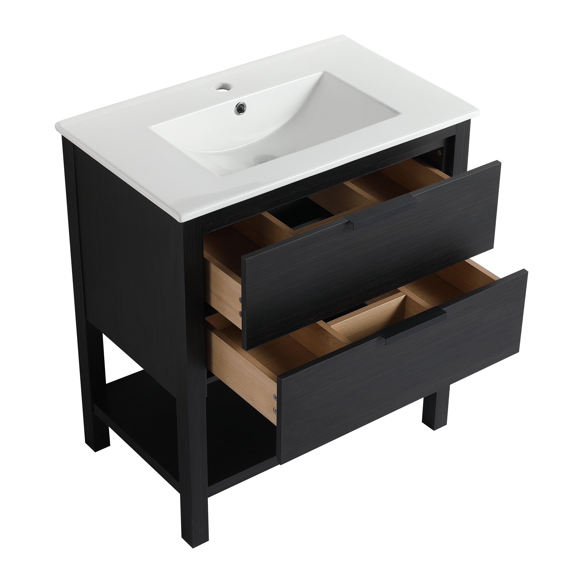 30 inch Freestanding Bathroom Vanity Set in Black with Integrated Ceramic Sink