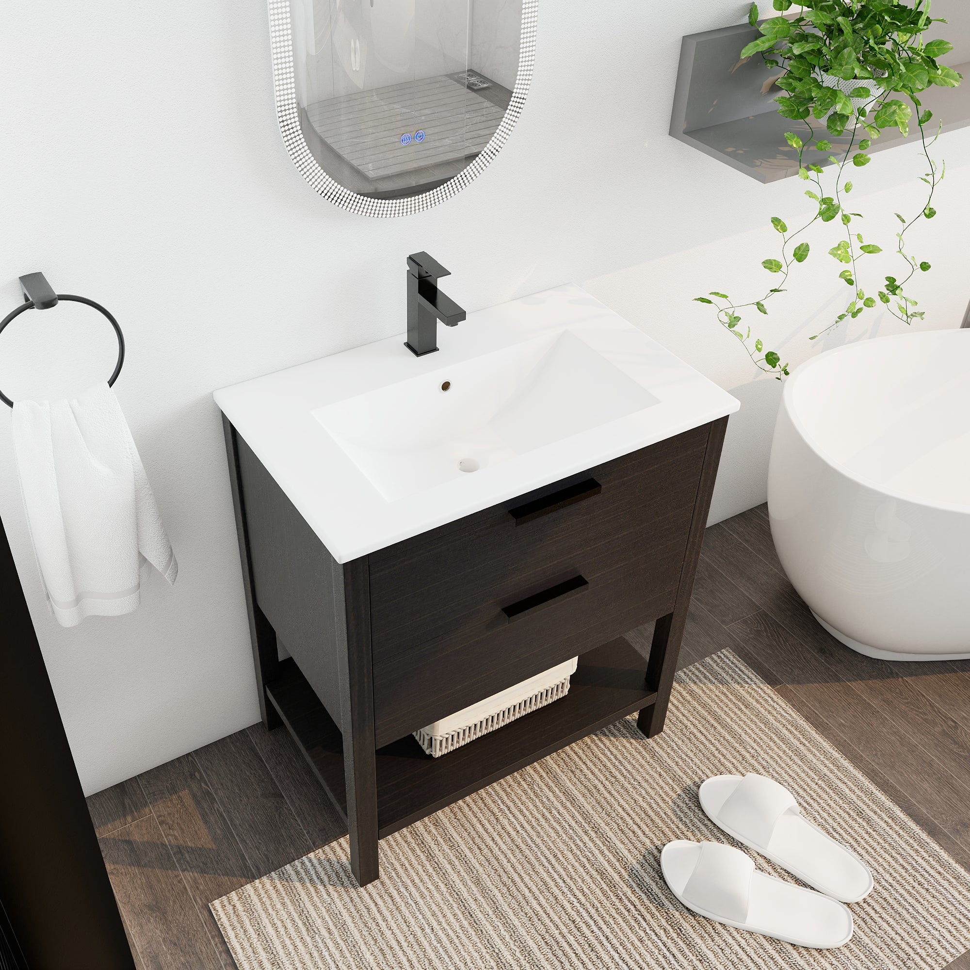 30 inch Freestanding Bathroom Vanity Set in Black with Integrated Ceramic Sink