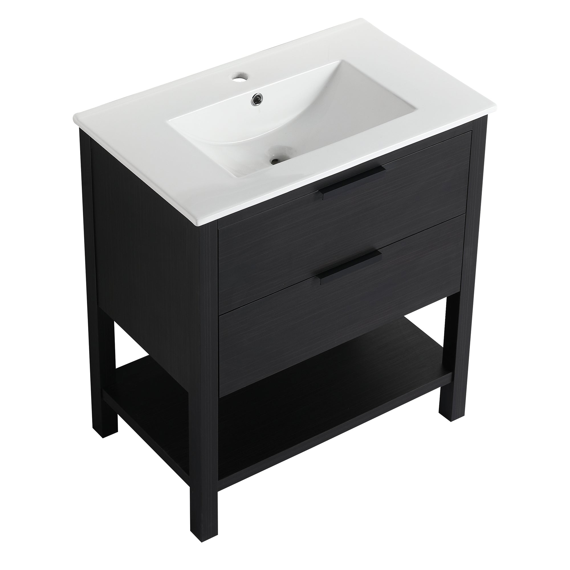 30 inch Freestanding Bathroom Vanity Set in Black with Integrated Ceramic Sink